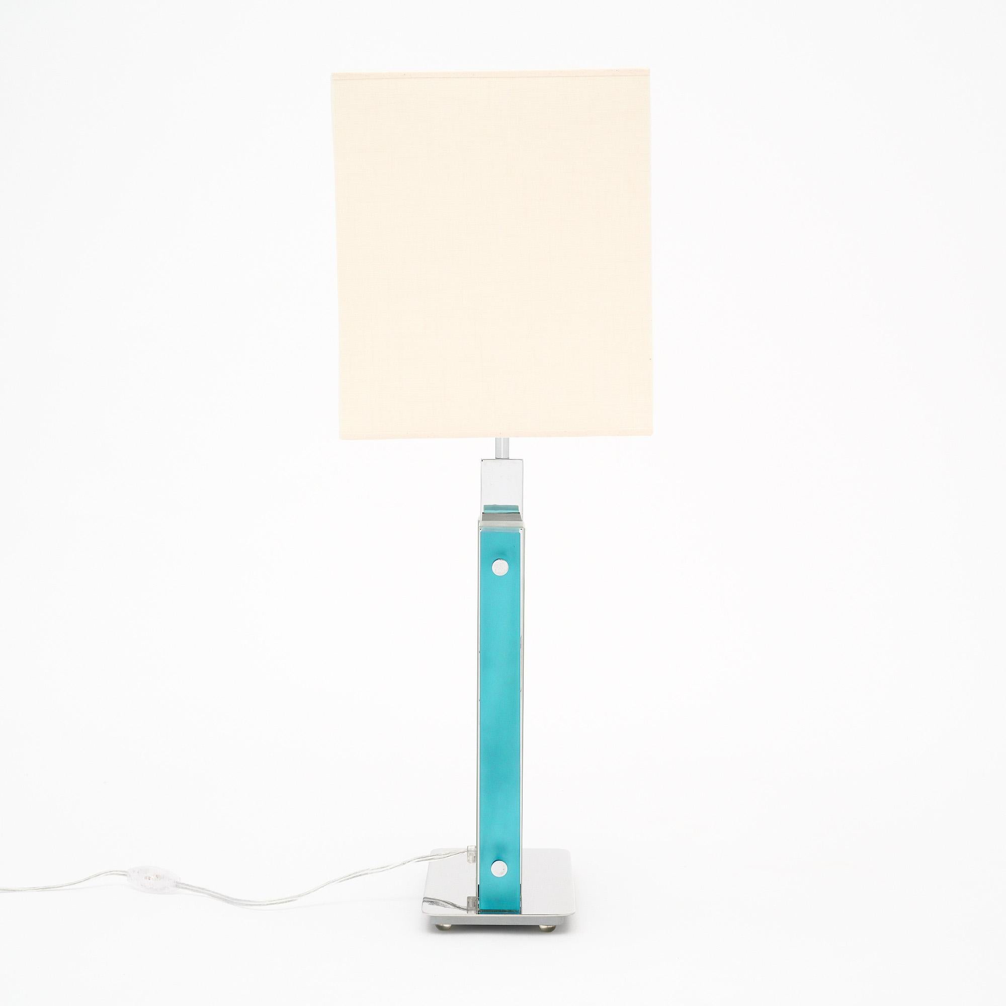 Murano Glass Aqua and Chrome “Tormalina” Slab Lamps For Sale 1