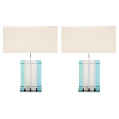 Murano Glass Aqua and Chrome “Tormalina” Slab Lamps