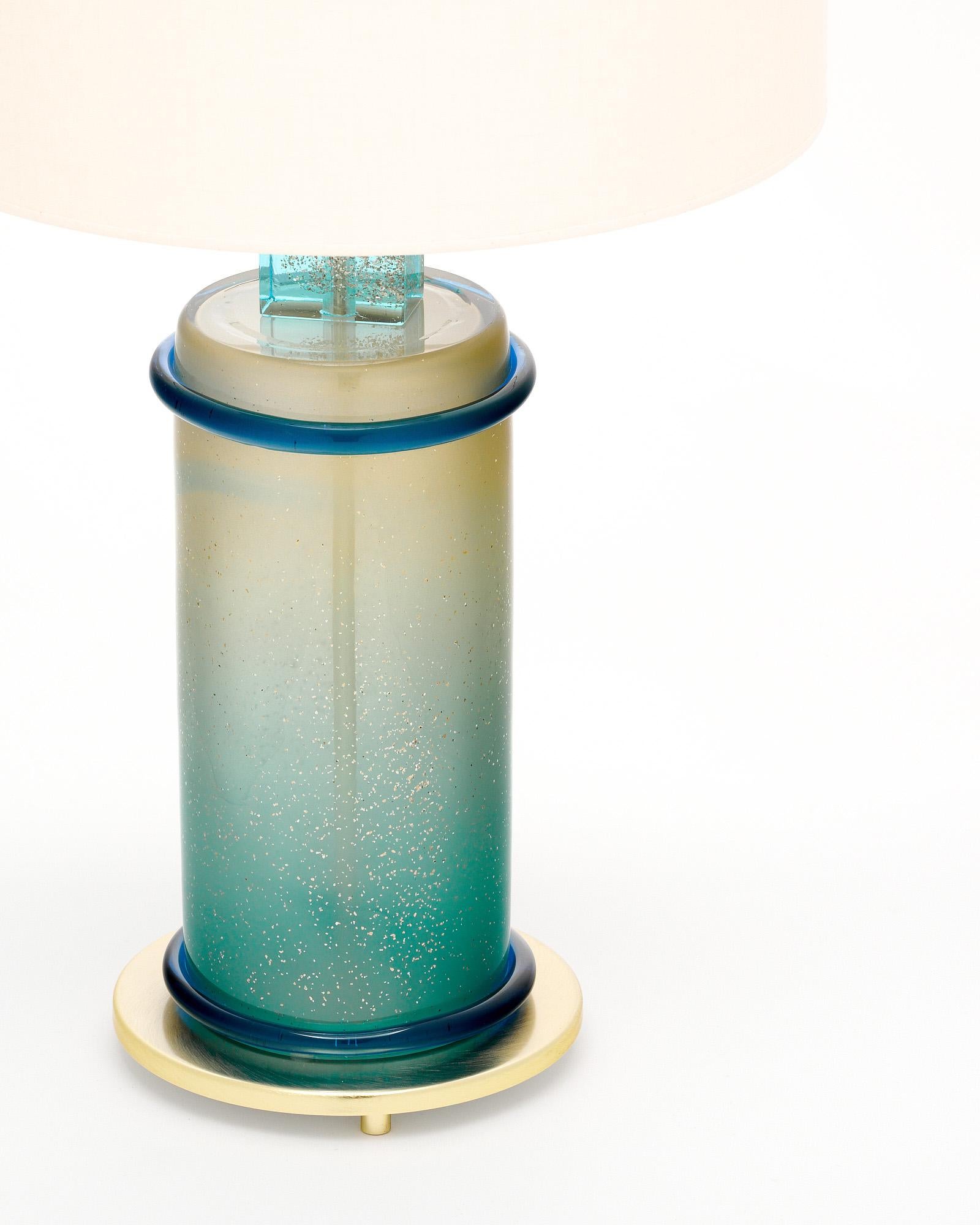 Italian Murano Glass Aqua Blue and Gold Table Lamps For Sale