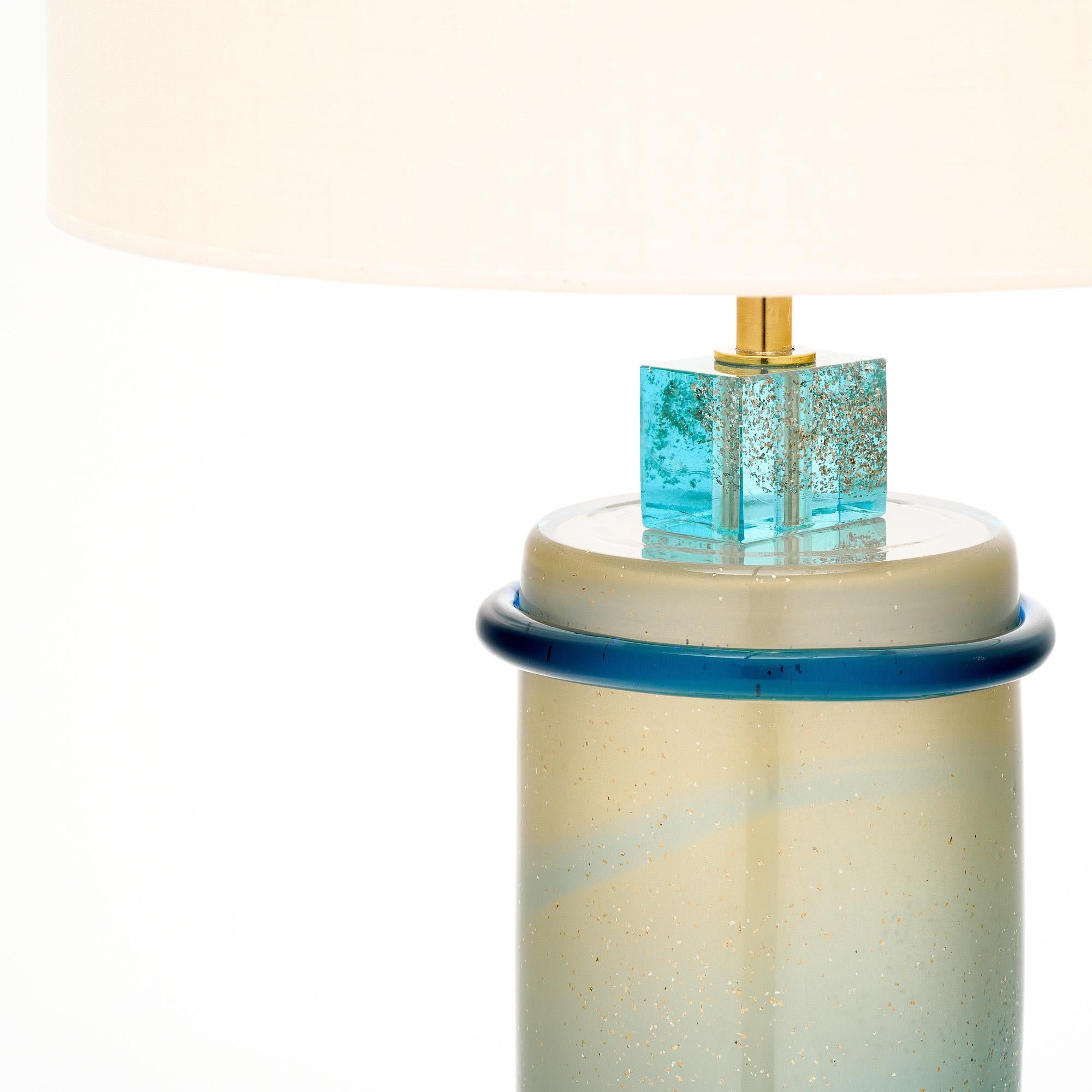 Murano Glass Aqua Blue and Gold Table Lamps In New Condition For Sale In Austin, TX