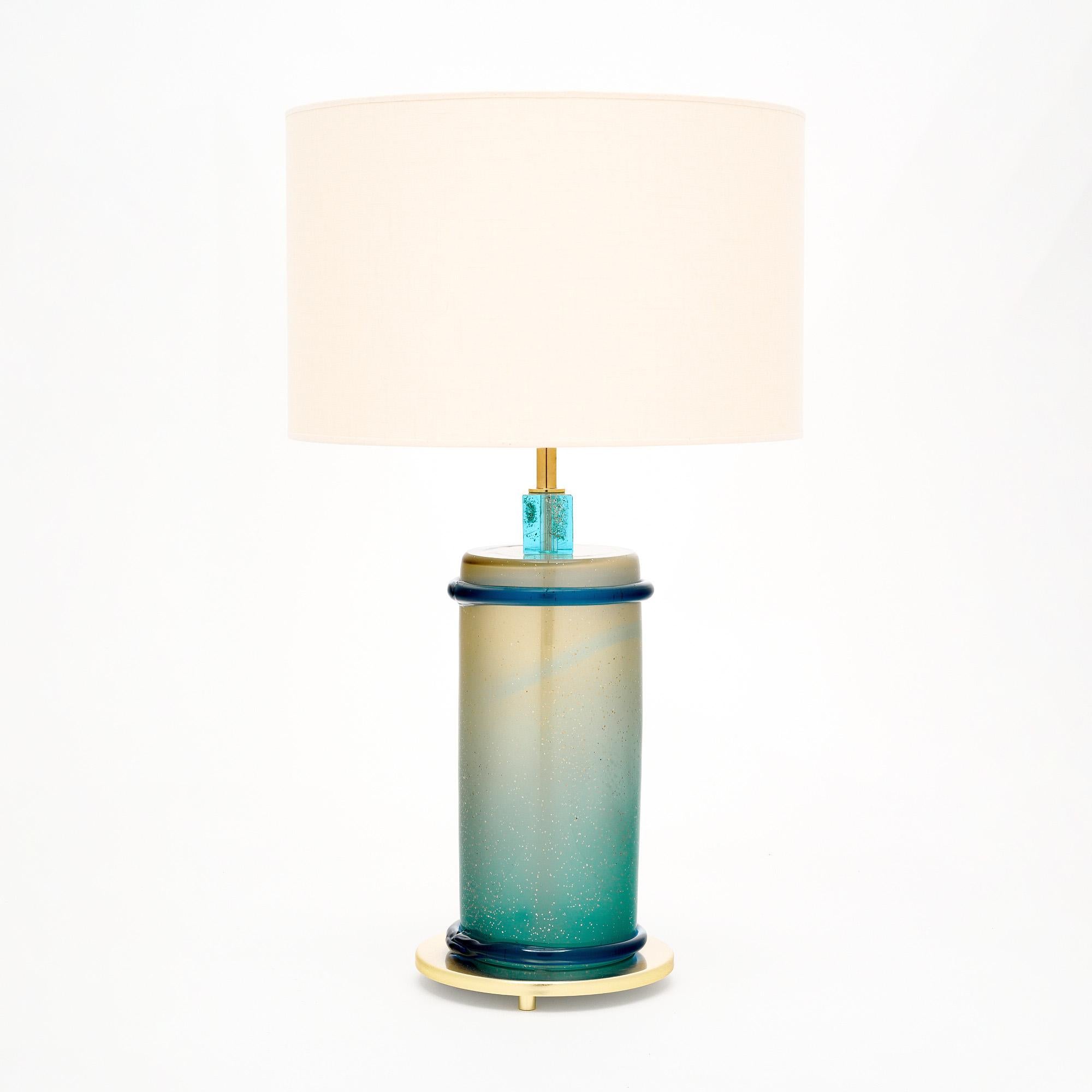 Contemporary Murano Glass Aqua Blue and Gold Table Lamps For Sale