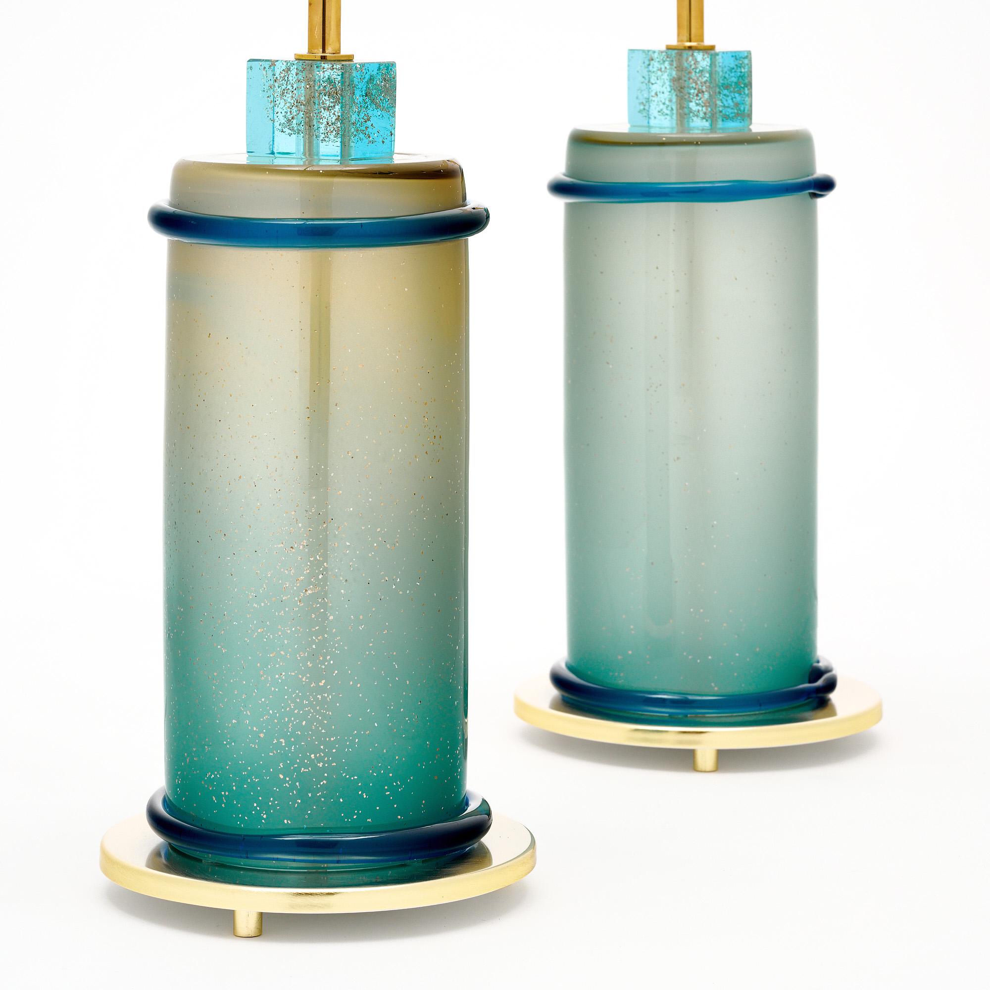 Murano Glass Aqua Blue and Gold Table Lamps For Sale 1