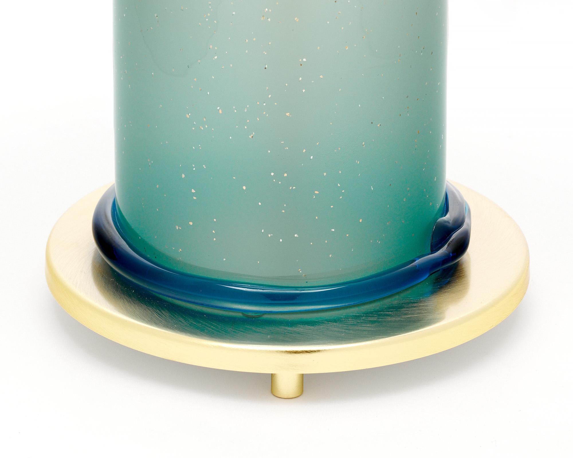 Murano Glass Aqua Blue and Gold Table Lamps For Sale 2
