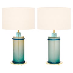 Murano Glass Aqua Blue and Gold Table Lamps