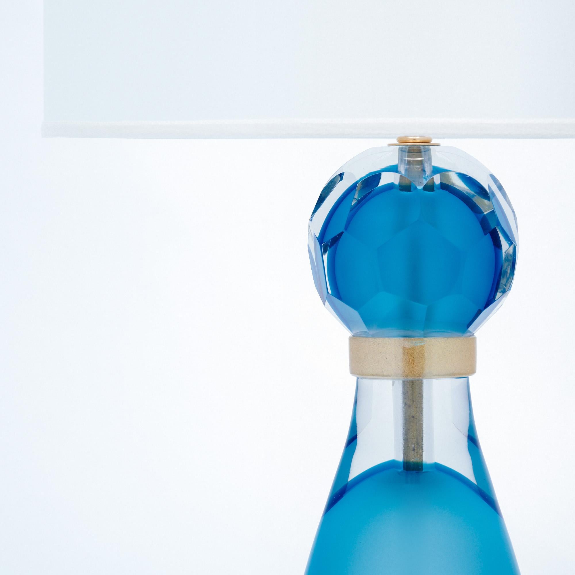 Mid-Century Modern Murano Glass Aqua Blue Lamps For Sale