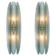 Murano Glass Aqua Paneled Sconces, Brass Frame, Modern Design, Italy