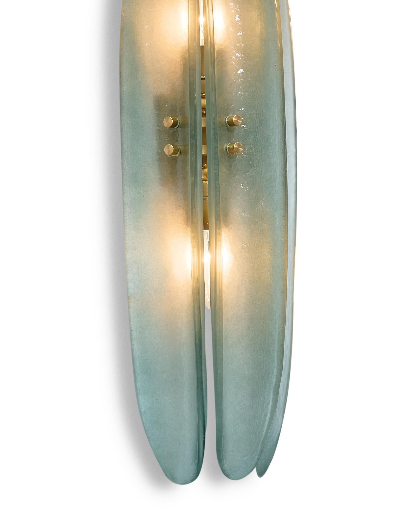 Murano Glass Aqua Paneled Sconces In New Condition For Sale In Austin, TX