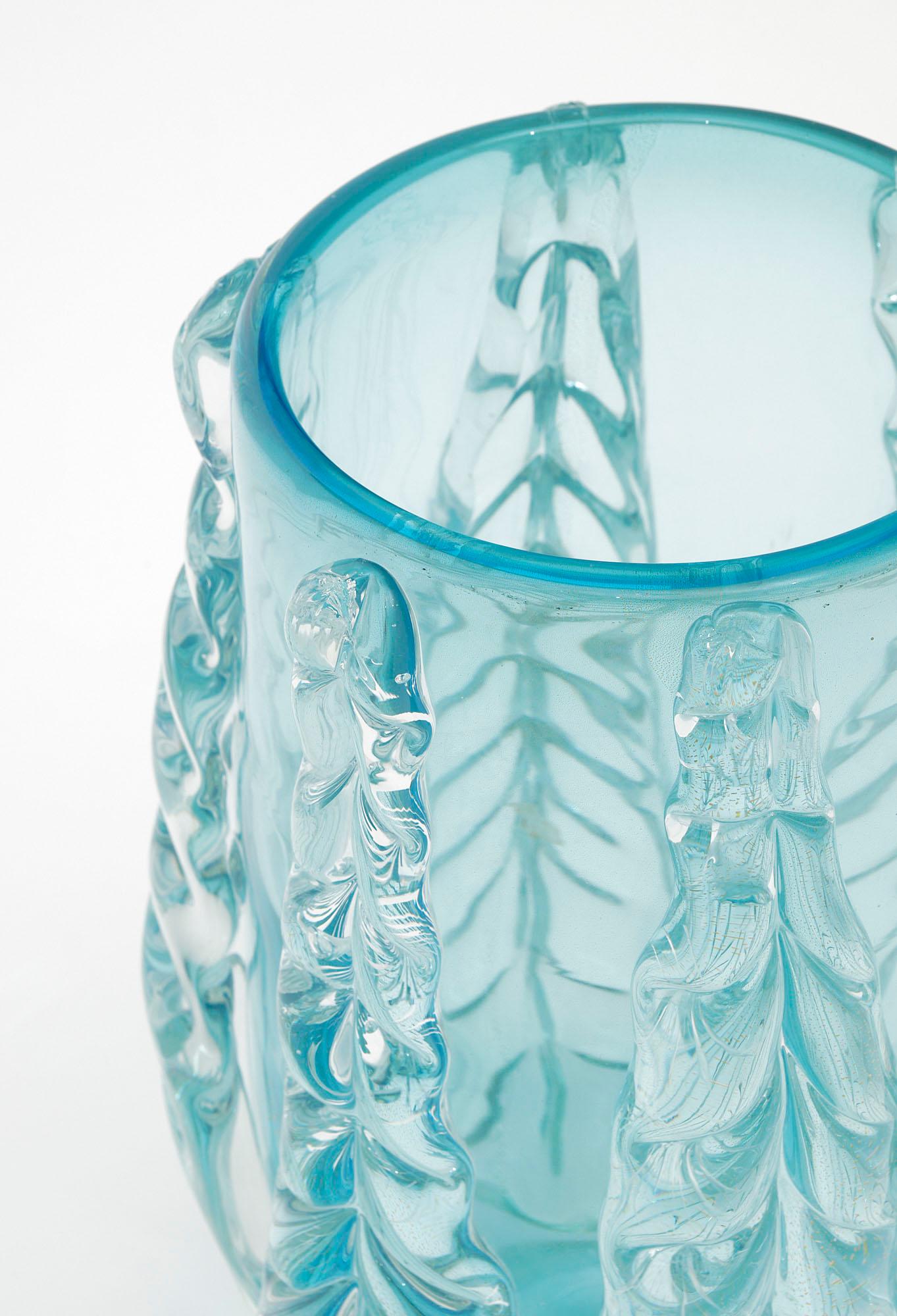 Mid-Century Modern Murano Glass Aqua Vase
