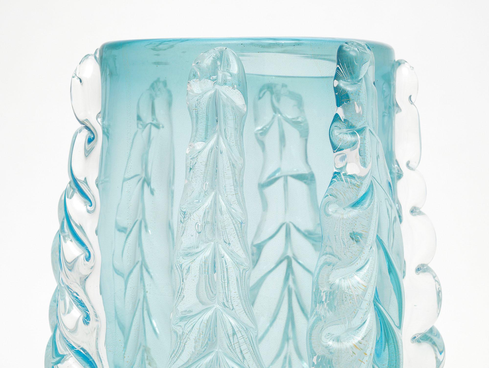 Mid-Century Modern Murano Glass Aqua Vase For Sale