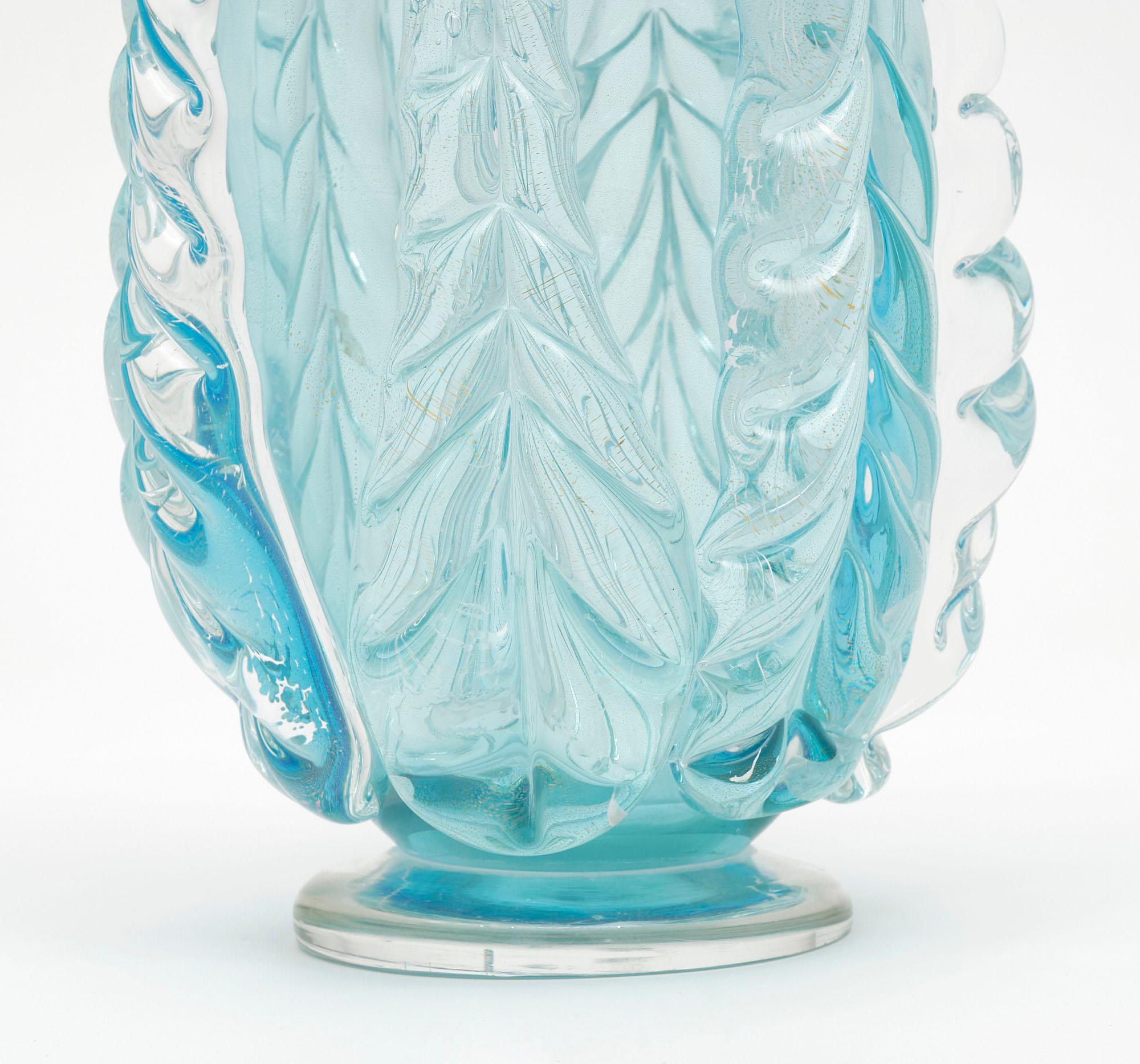 Italian Murano Glass Aqua Vase For Sale
