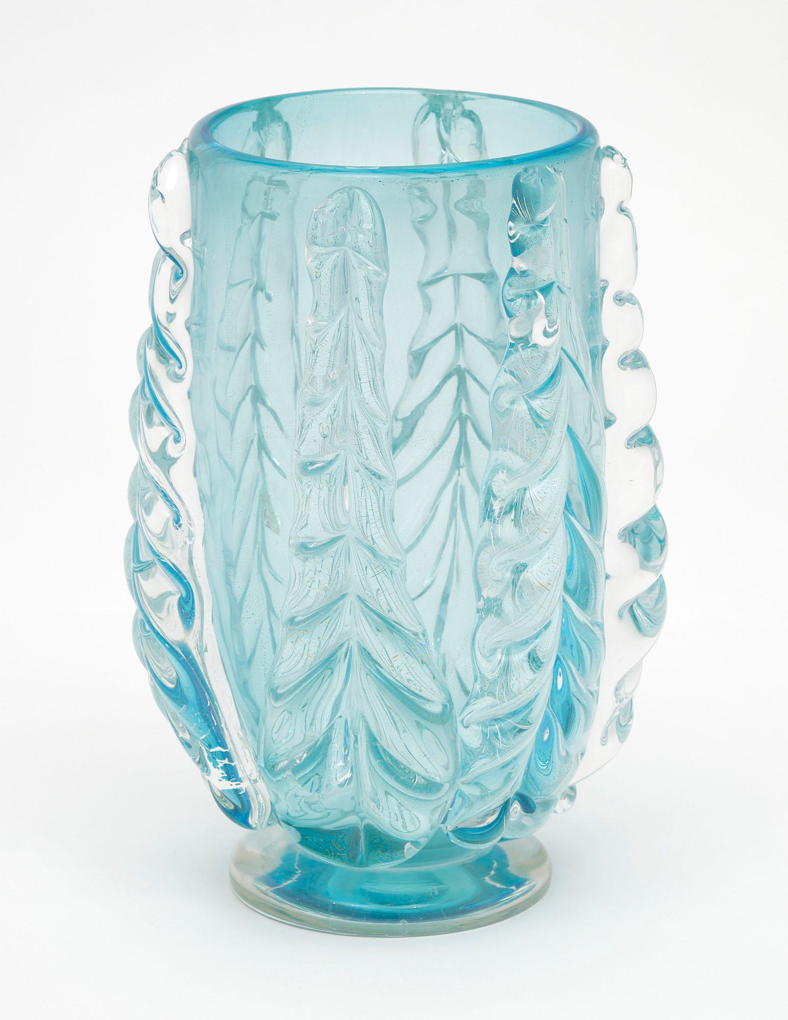 Murano Glass Aqua Vase In Good Condition For Sale In Austin, TX