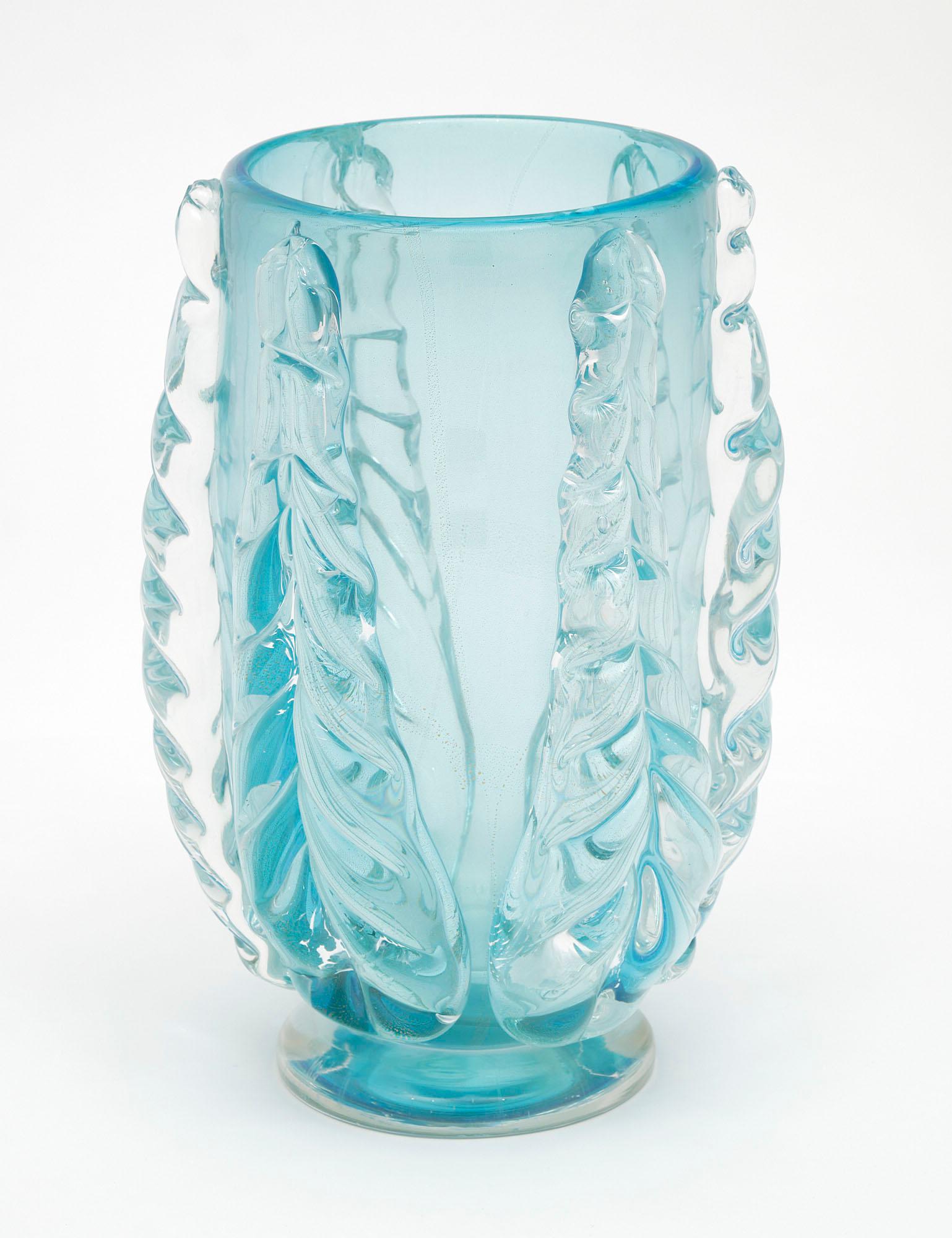 Contemporary Murano Glass Aqua Vase For Sale