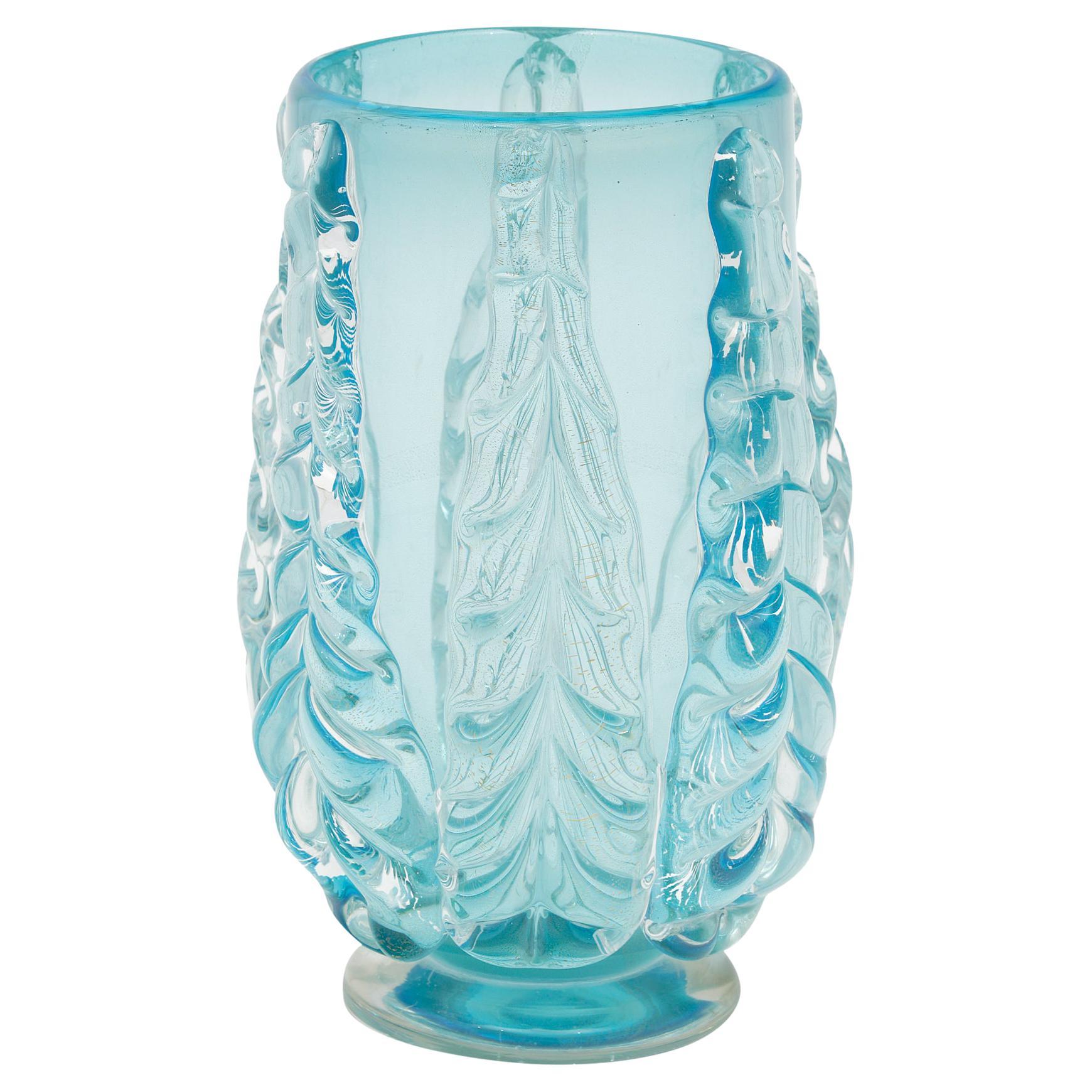 Home Décor Vintage Teal turquoise aqua encased art glass urn style bud