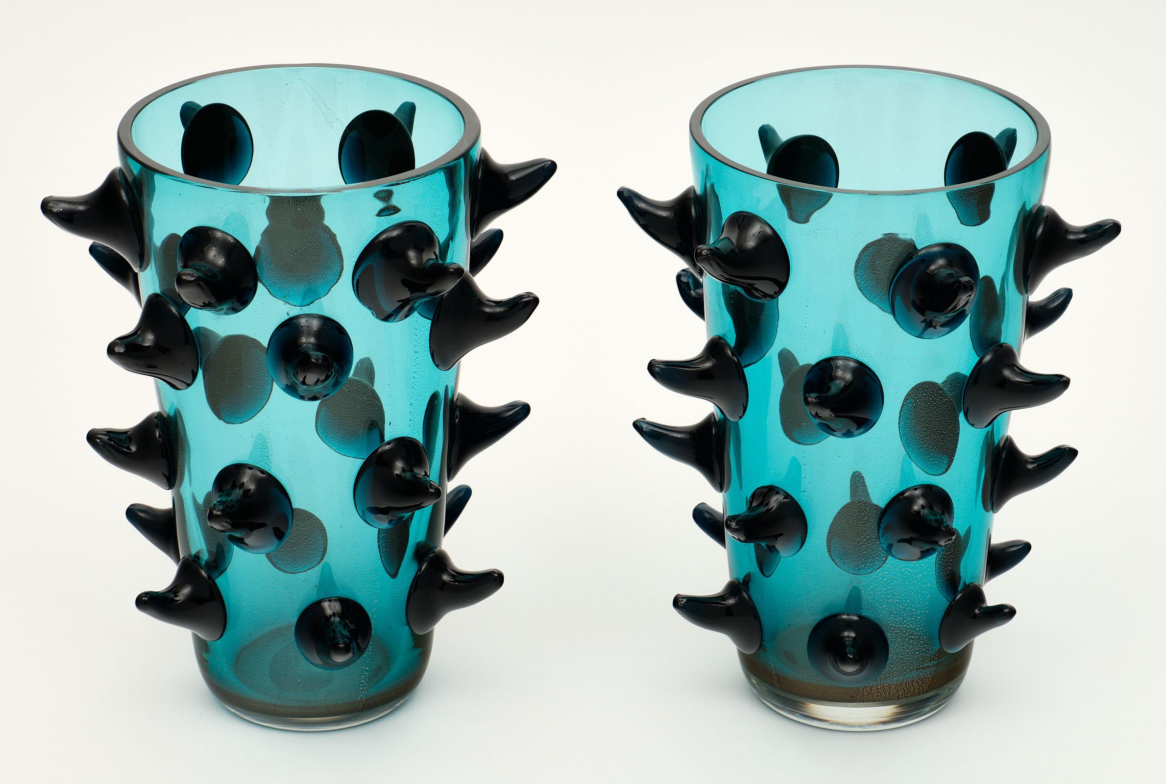 Italian Murano Glass Aqua Vases by Costantini