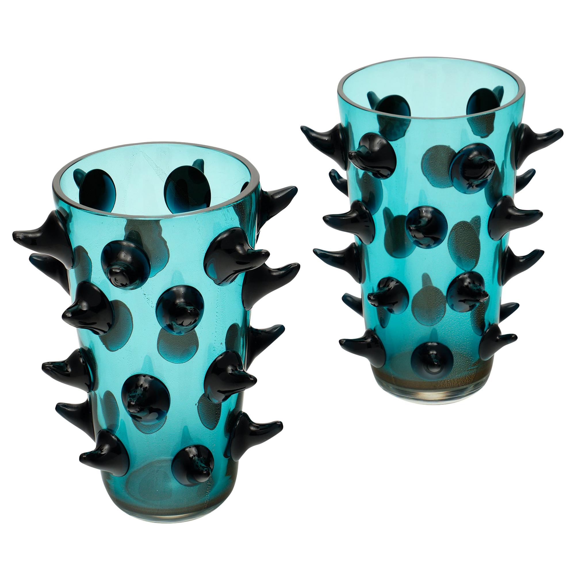 Murano Glass Aqua Vases by Costantini
