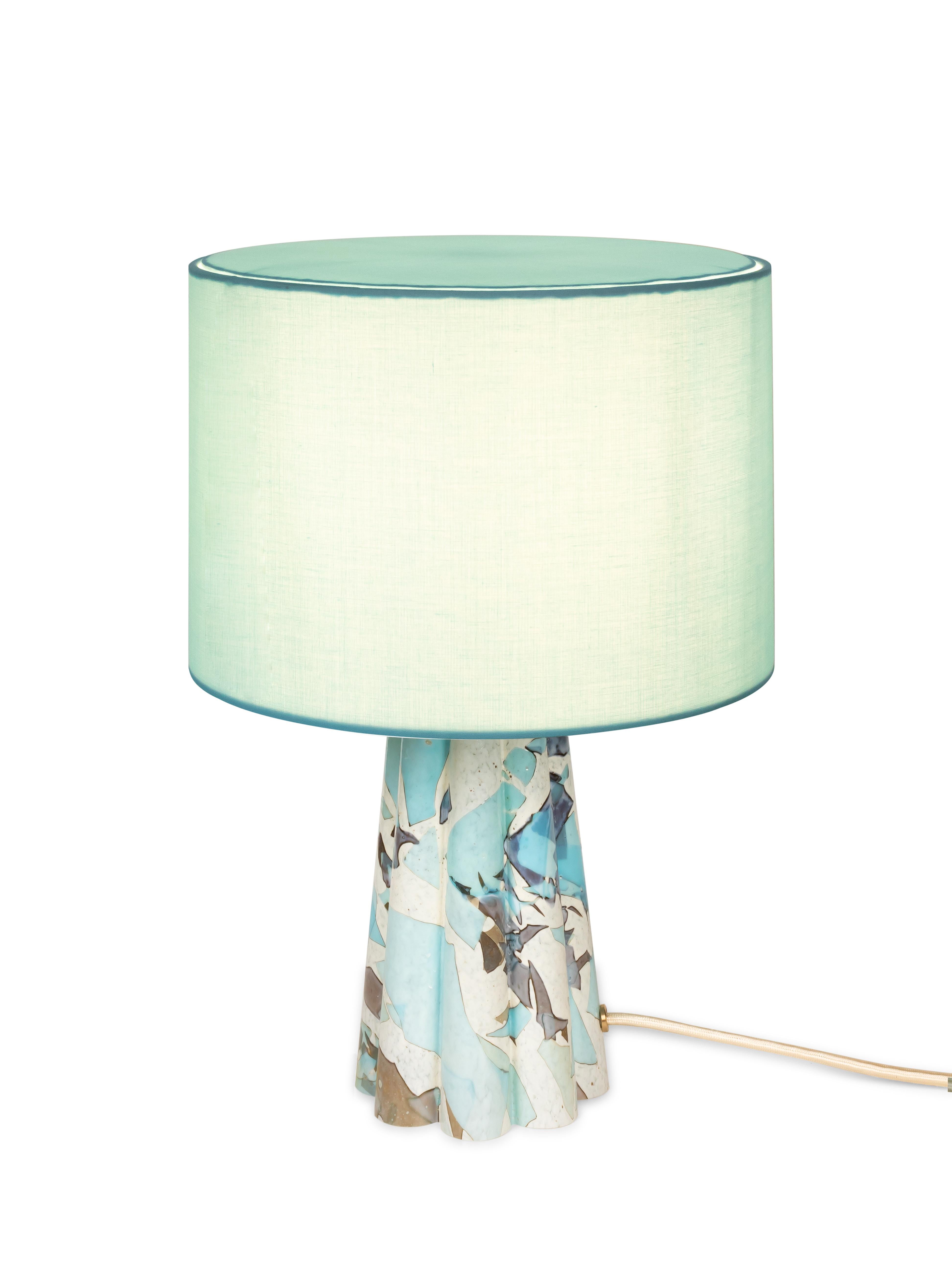 Contemporary Murano Glass Aquamarine Bucket Lamp with Cotton Lampshade by Stories of Italy For Sale
