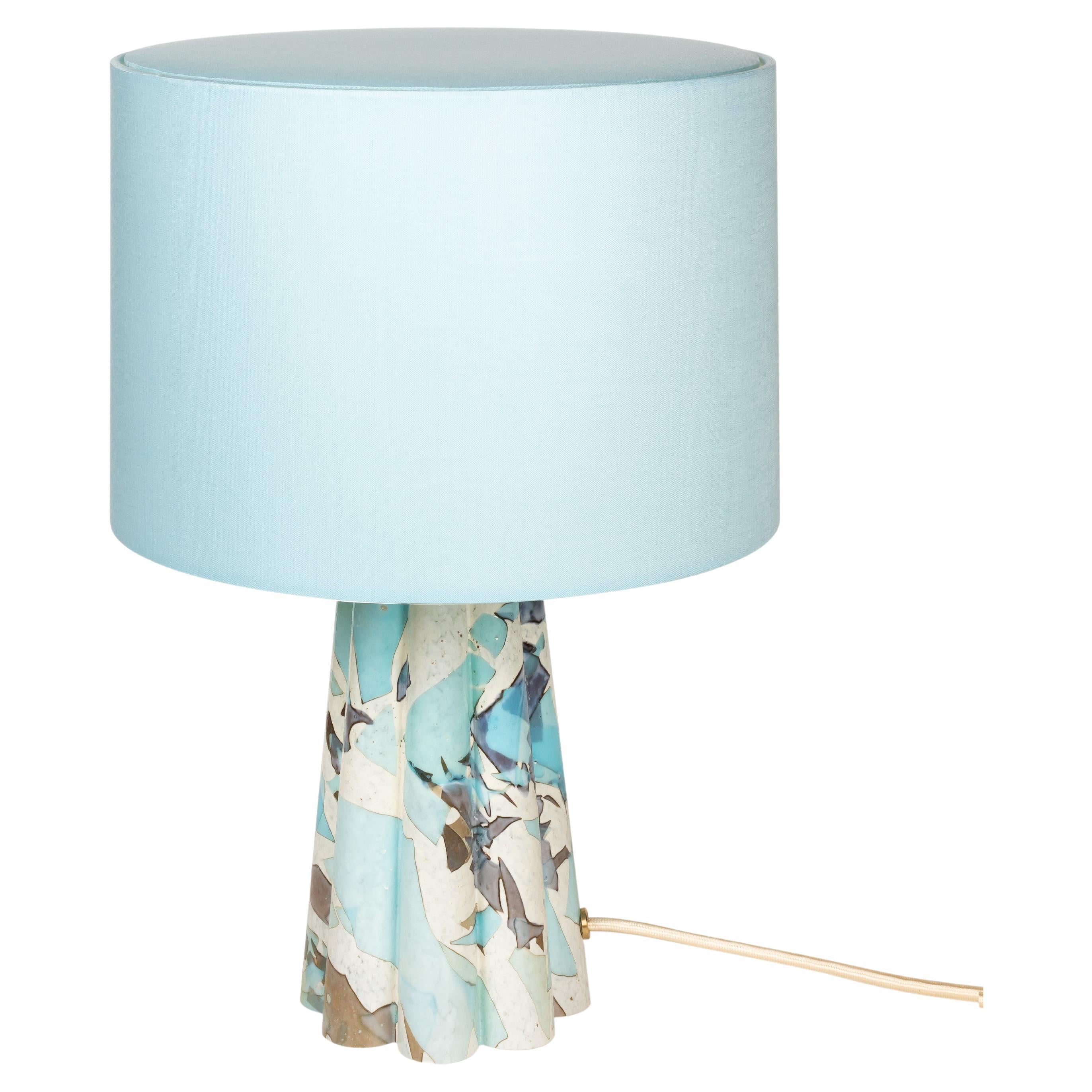 Lampe seau en verre de Murano aigue-marine avec abat-jour en coton par Stories of Italy en vente