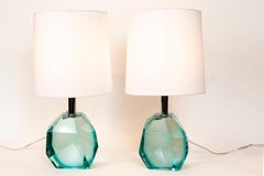 Murano Glass Aquamarine Rock Lamps, Contemporary