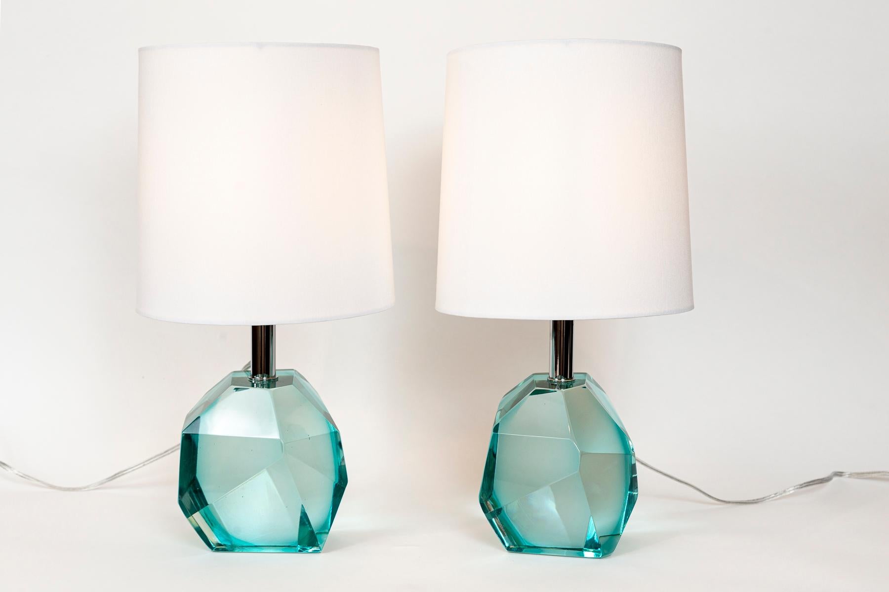 Italian Murano Glass Aquamarine Rock Lamps, Contemporary For Sale