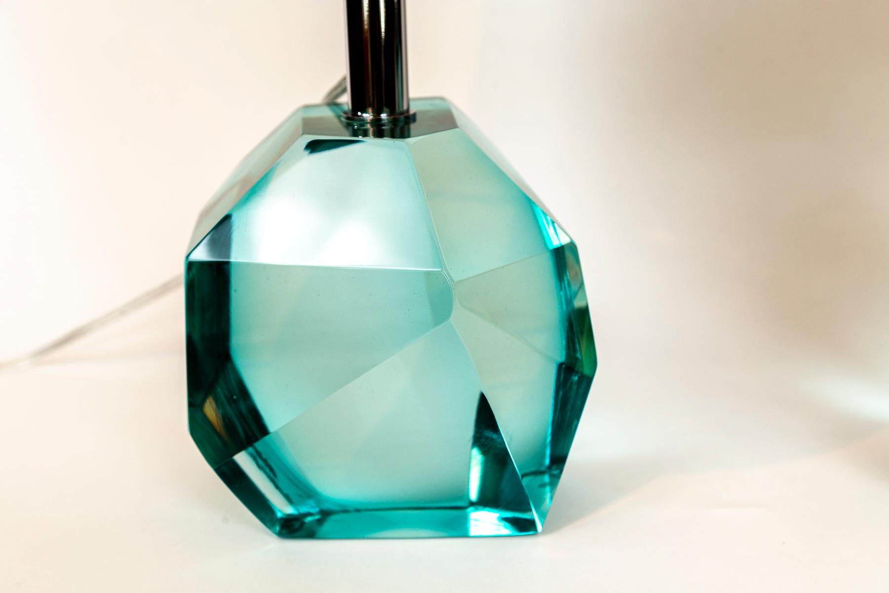 Murano Glass Aquamarine Rock Lamps, Contemporary In Excellent Condition For Sale In Westport, CT