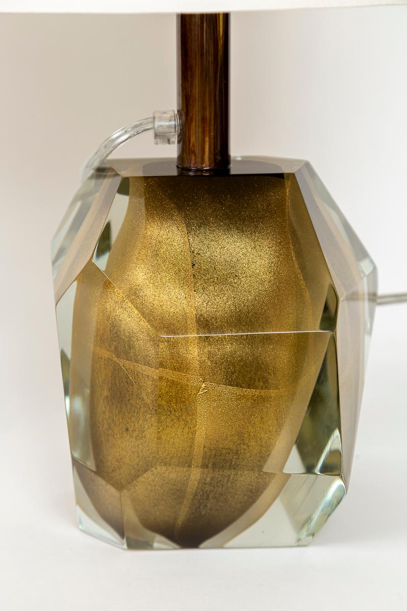 Italian Murano Glass Bronze Rock Lamps, Contemporary