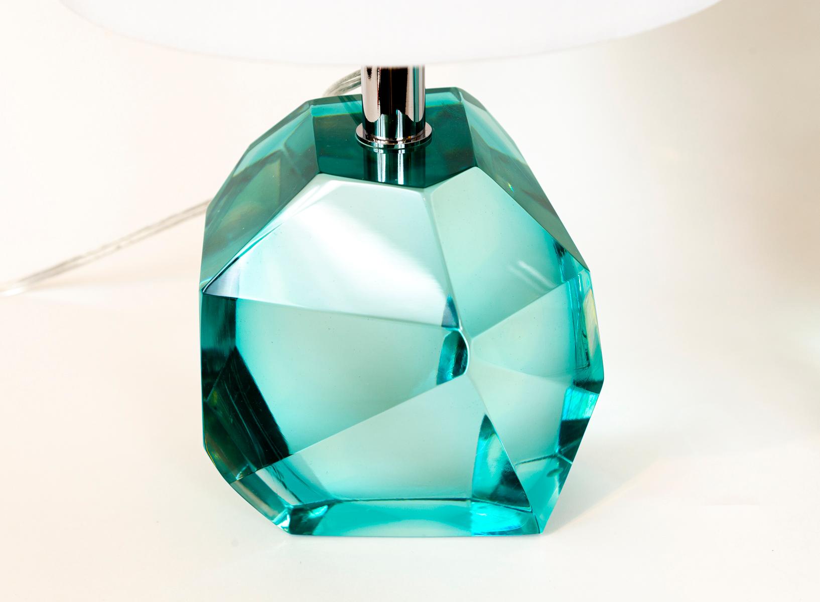Blown Glass Murano Glass Aquamarine Rock Lamps, Contemporary For Sale