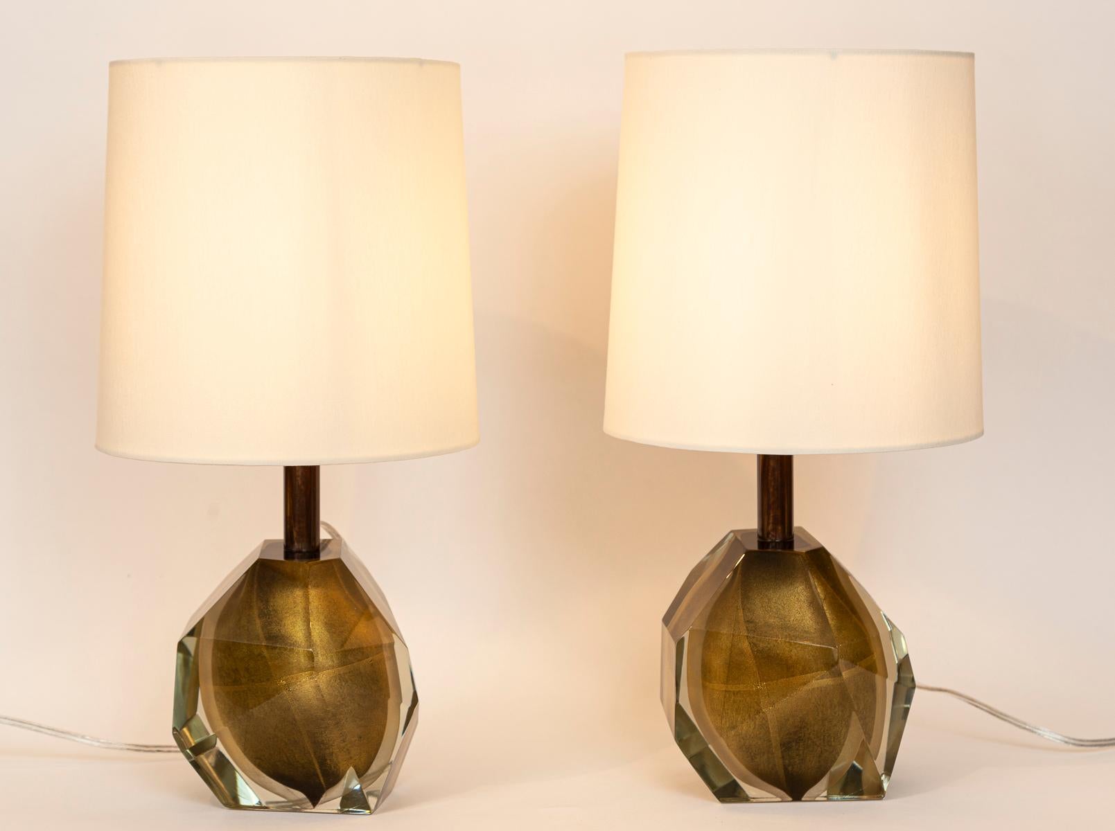Murano Glass Bronze Rock Lamps, Contemporary 1