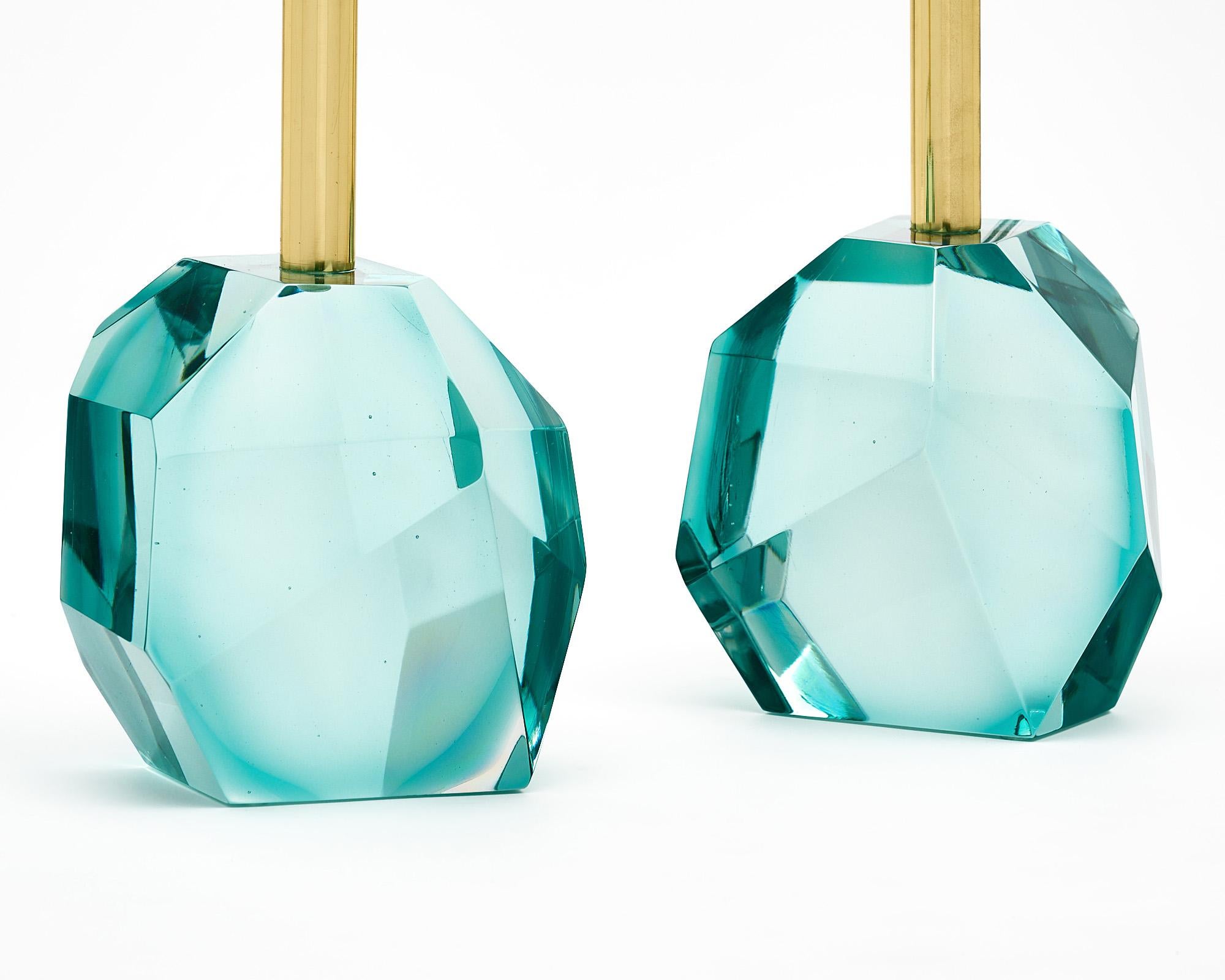 Italian Murano Glass Aquamarine Rock Lamps For Sale