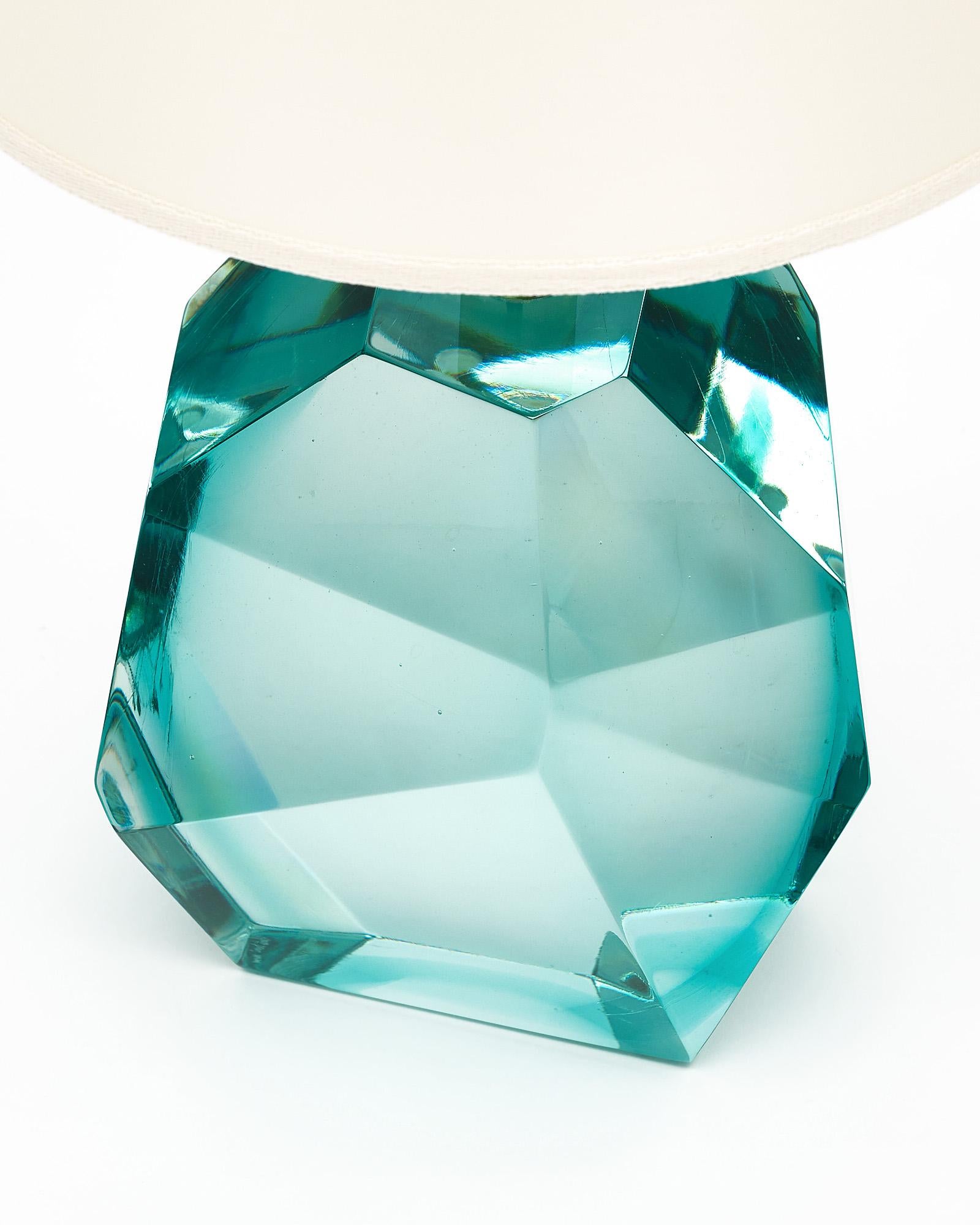 Murano Glass Aquamarine Rock Lamps In New Condition For Sale In Austin, TX