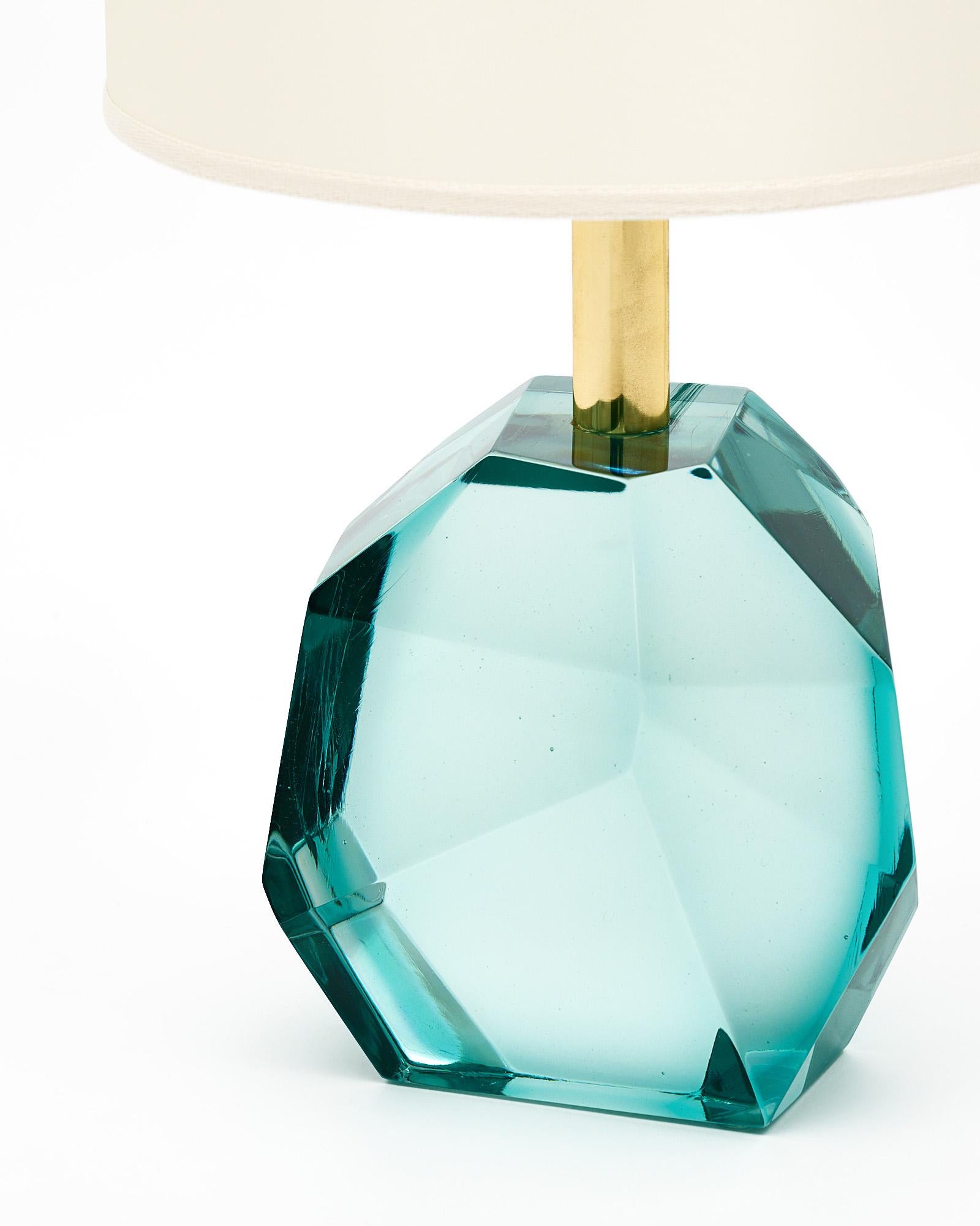 Contemporary Murano Glass Aquamarine Rock Lamps For Sale