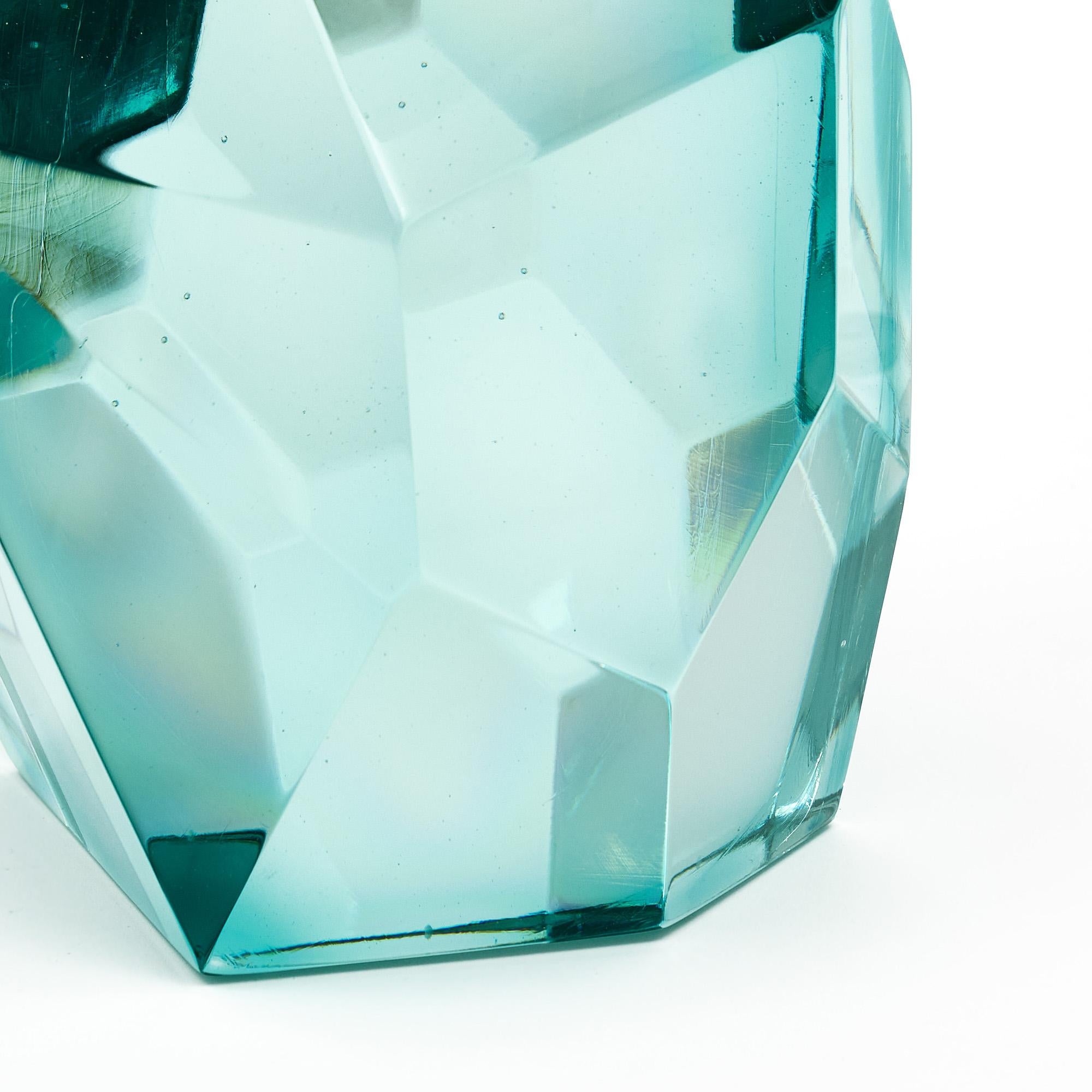 Brass Murano Glass Aquamarine Rock Lamps For Sale