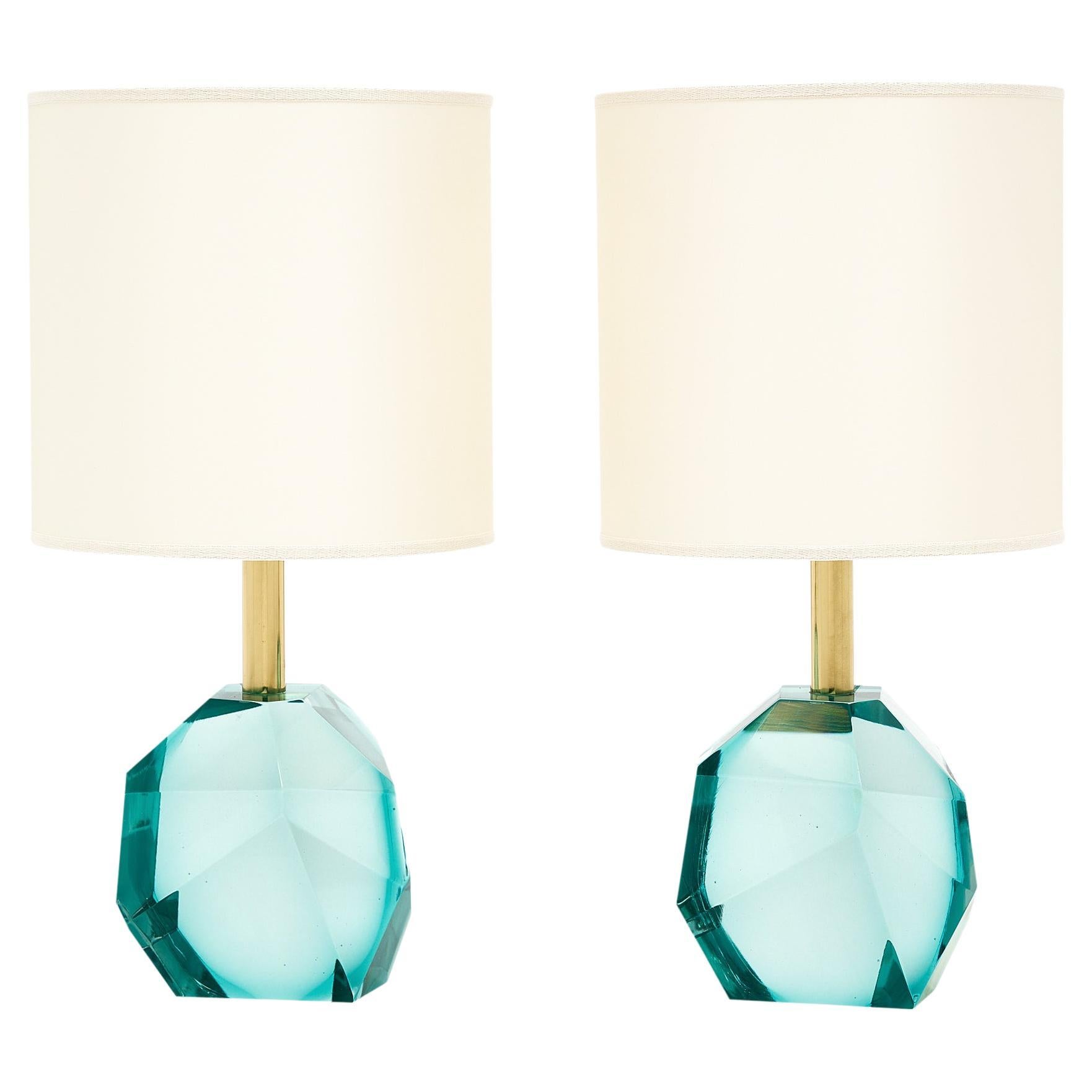 Murano Glass Aquamarine Rock Lamps For Sale