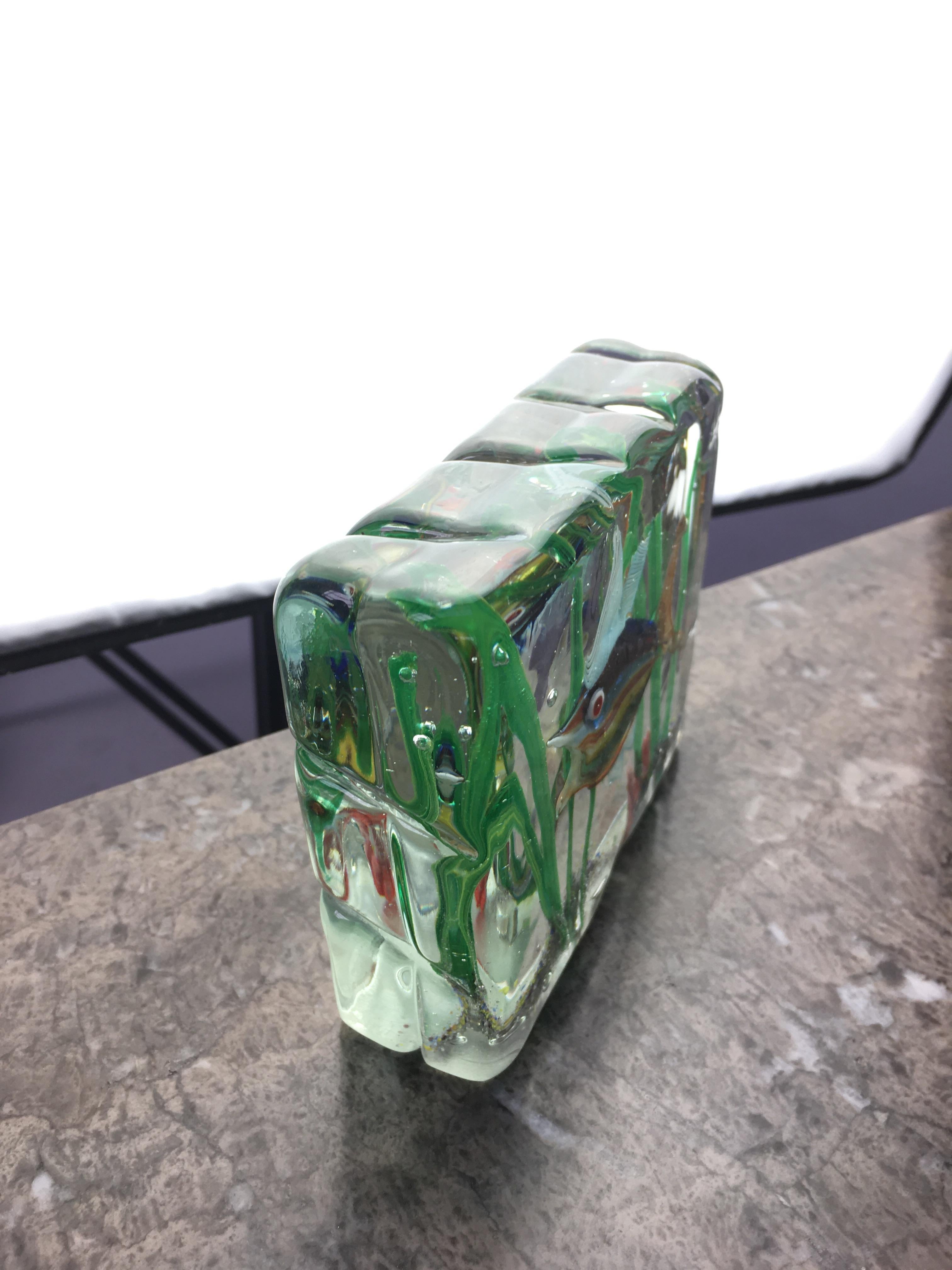 Mid-Century Modern Murano Glass Aquarium Block by Alfredo Barbini for Cenedese, 1960s