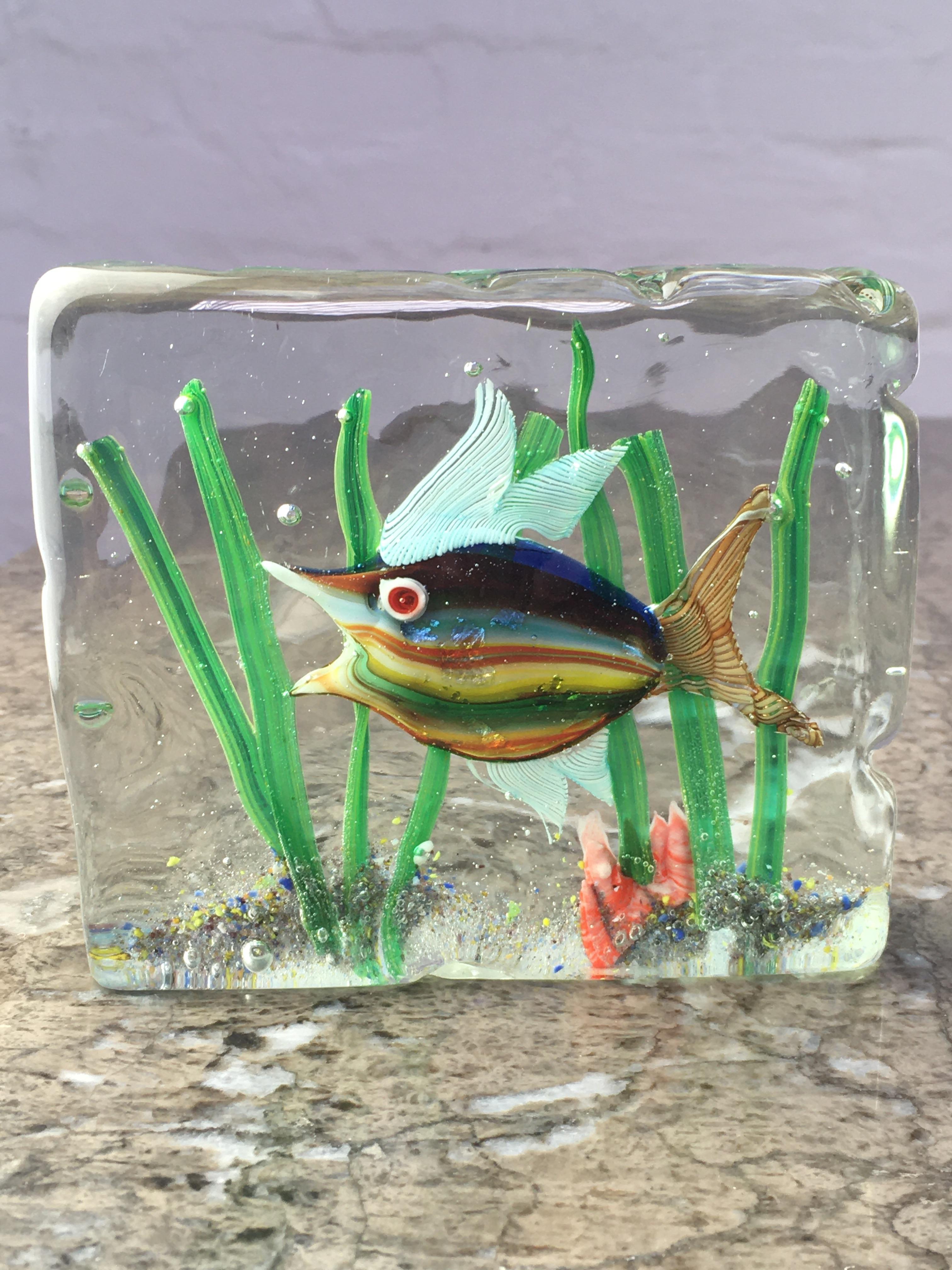 Mid-20th Century Murano Glass Aquarium Block by Alfredo Barbini for Cenedese, 1960s