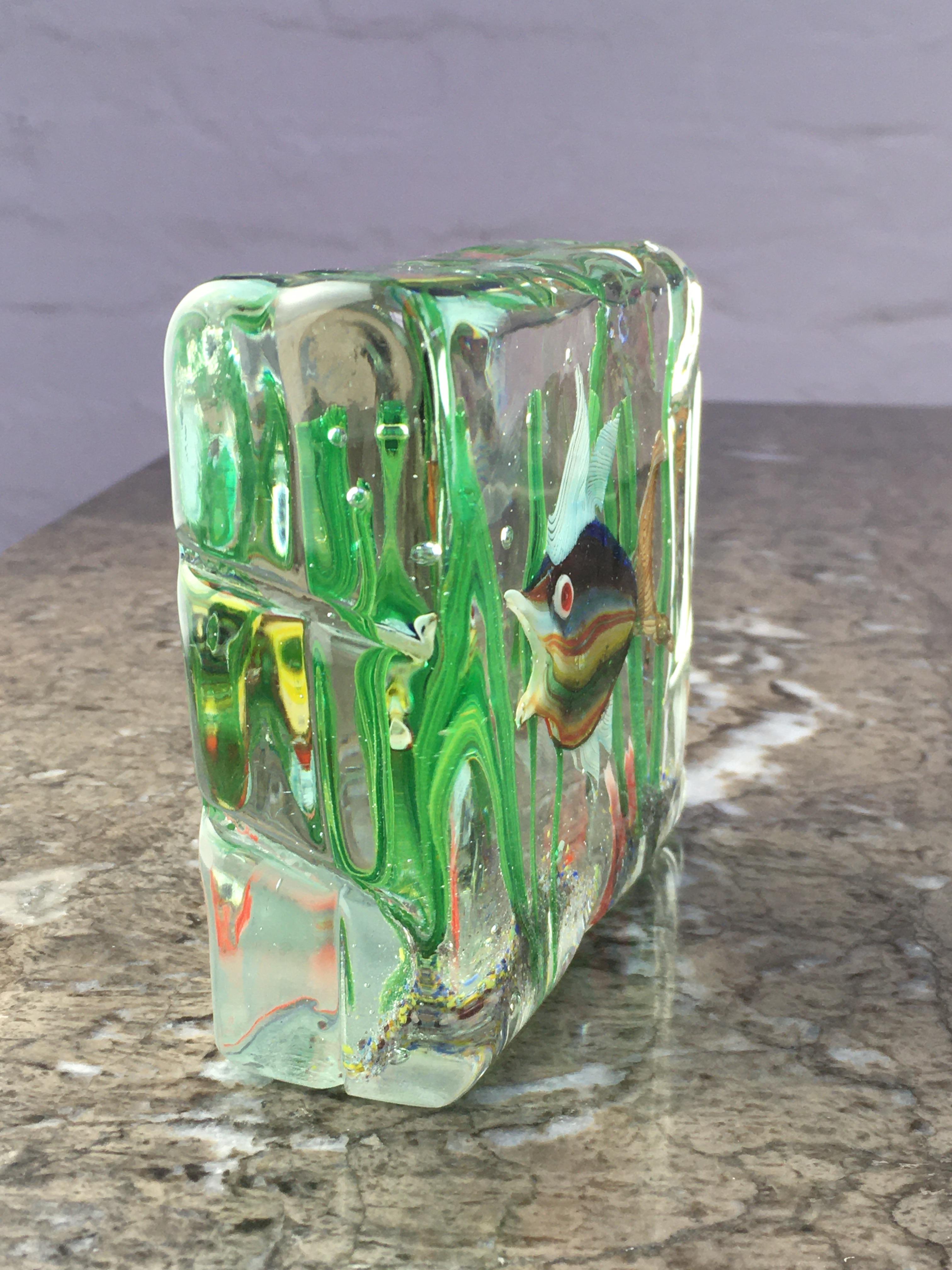 Art Glass Murano Glass Aquarium Block by Alfredo Barbini for Cenedese, 1960s