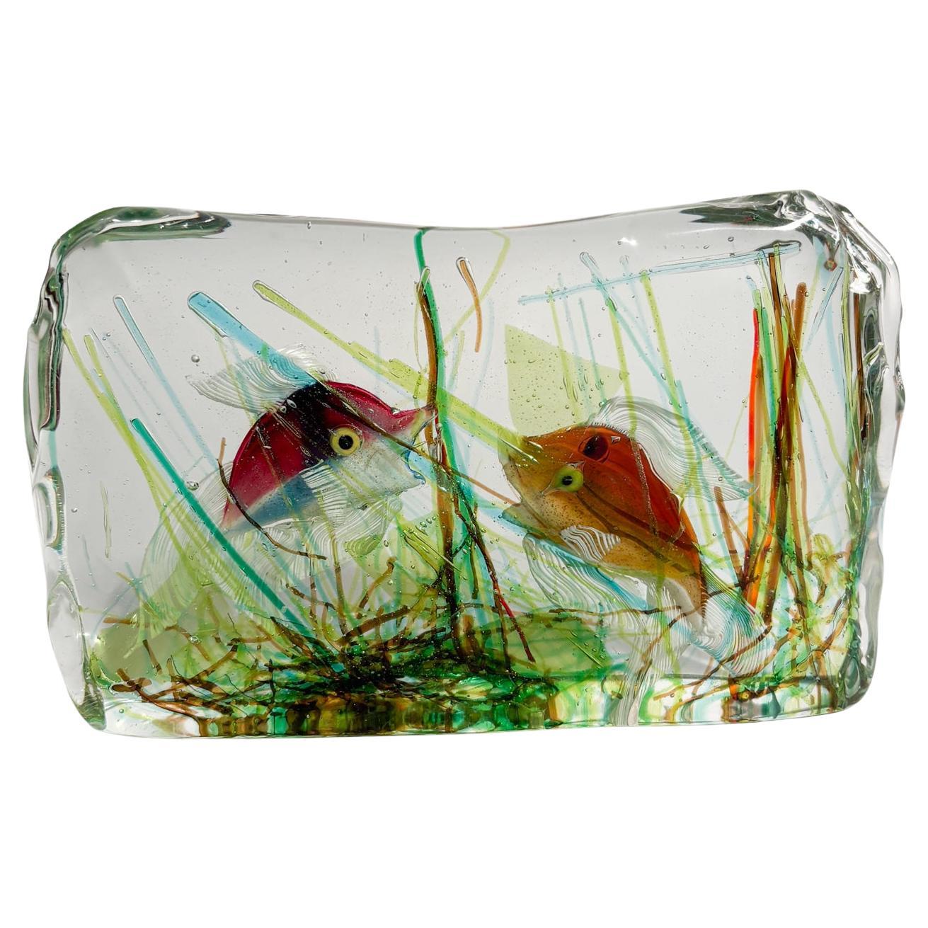 Acuario de cristal de Murano de Cenedese con figuras marinas de los años 50 en venta