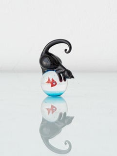 Murano Glas Aquarium Briefbeschwerer mit Katze und Fisch von Tagliapietra