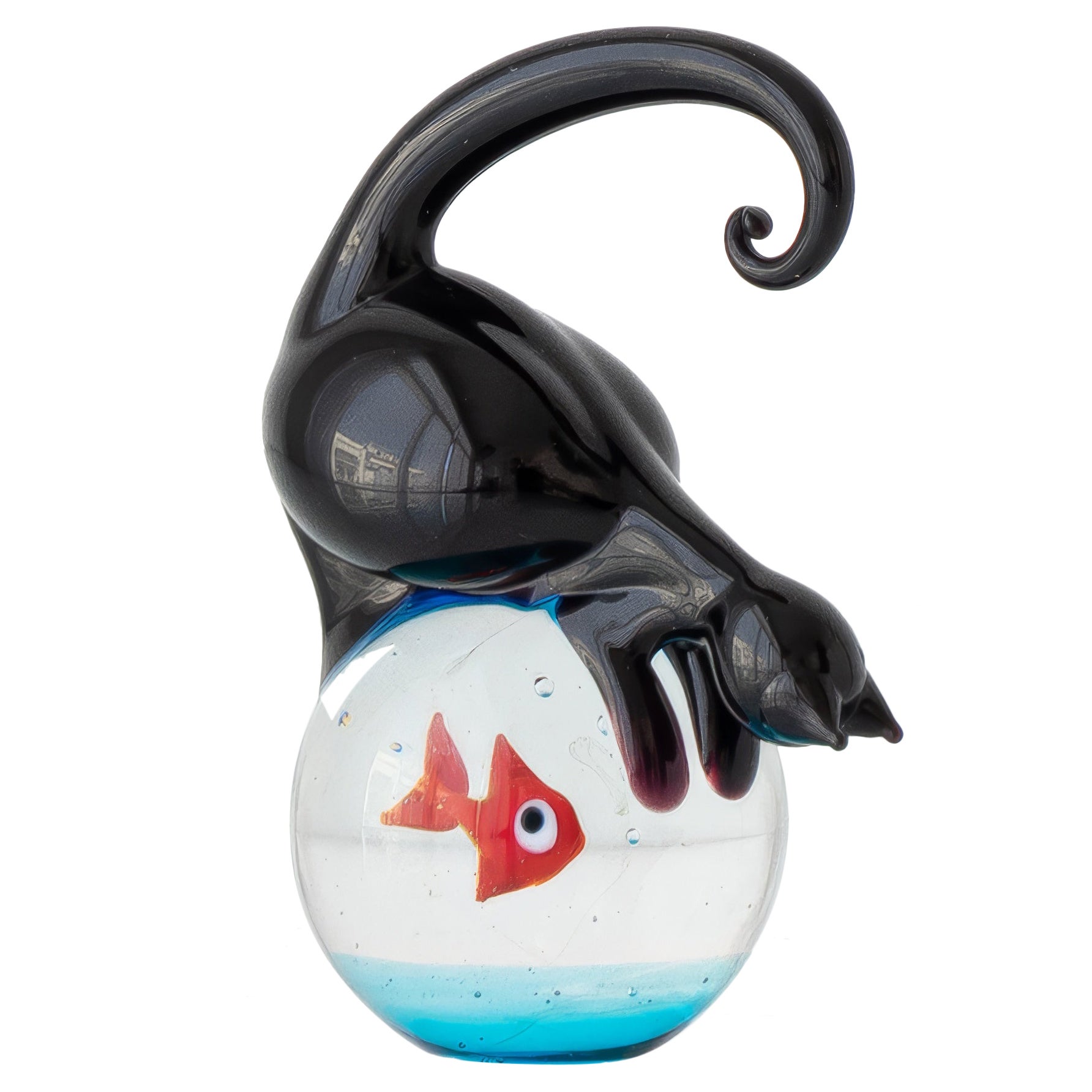 Murano Glass Aquarium Paperweight with Cat and Fish by Tagliapietra For Sale