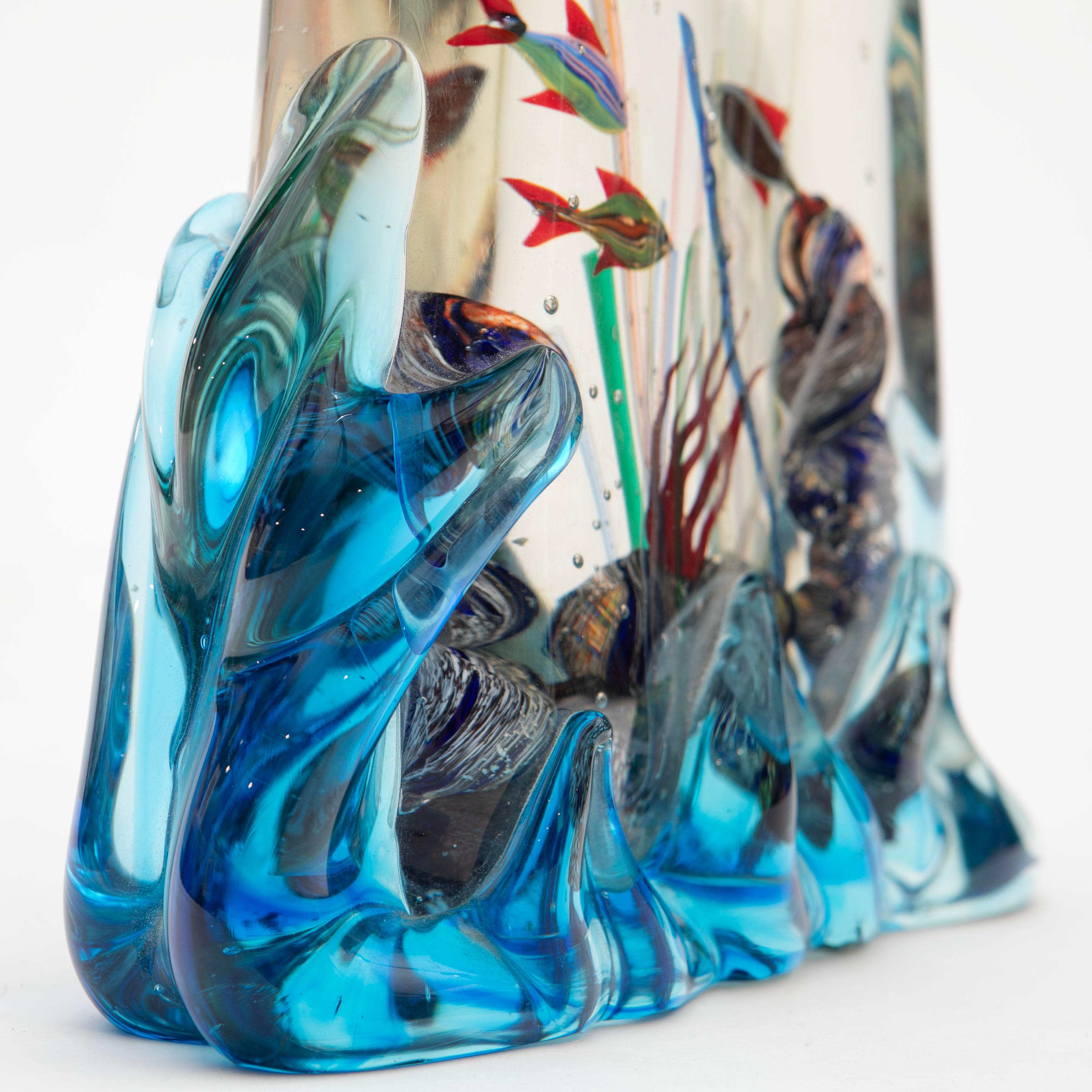 Murano Glass Sculpture Aquarium/Reef  - Blue Waves, Signed, 1950s In Good Condition For Sale In Kastrup, DK