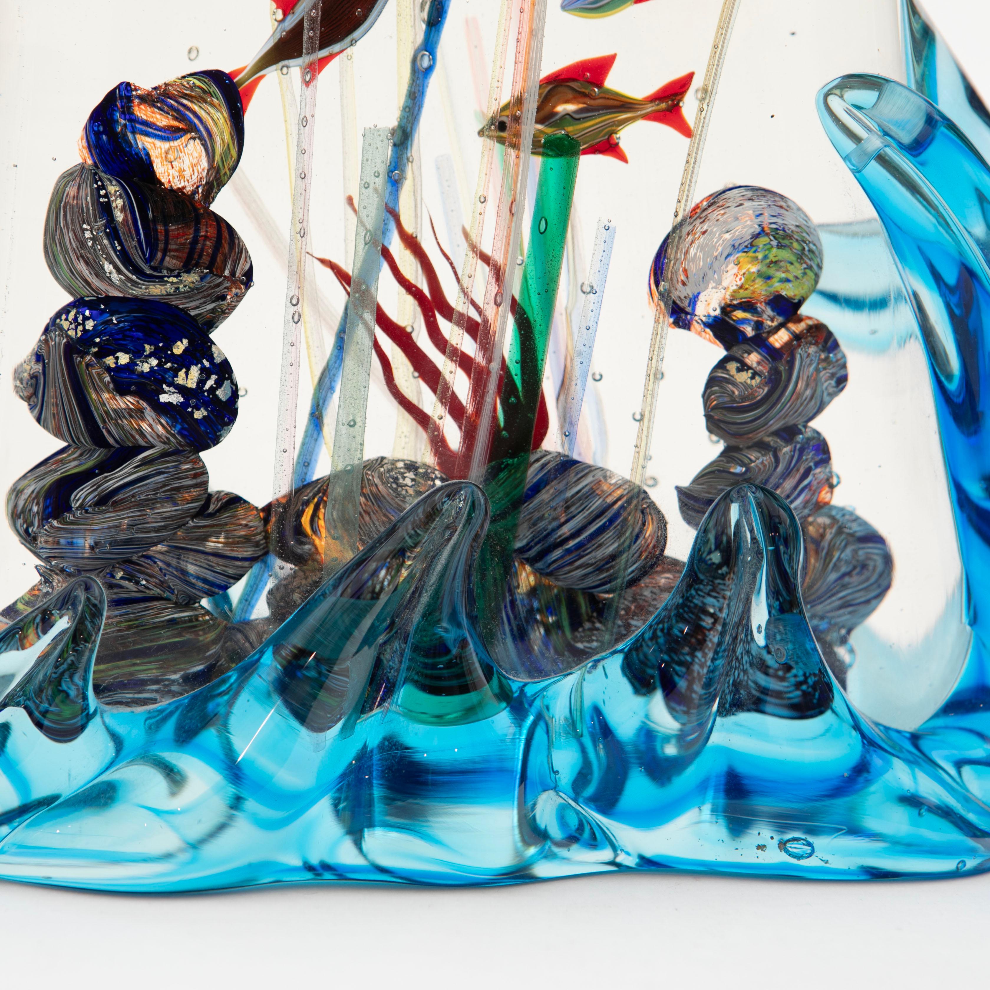Murano Glasskulptur Aquarium/Reef  - Blue Waves, signiert, 1950er Jahre im Angebot 1