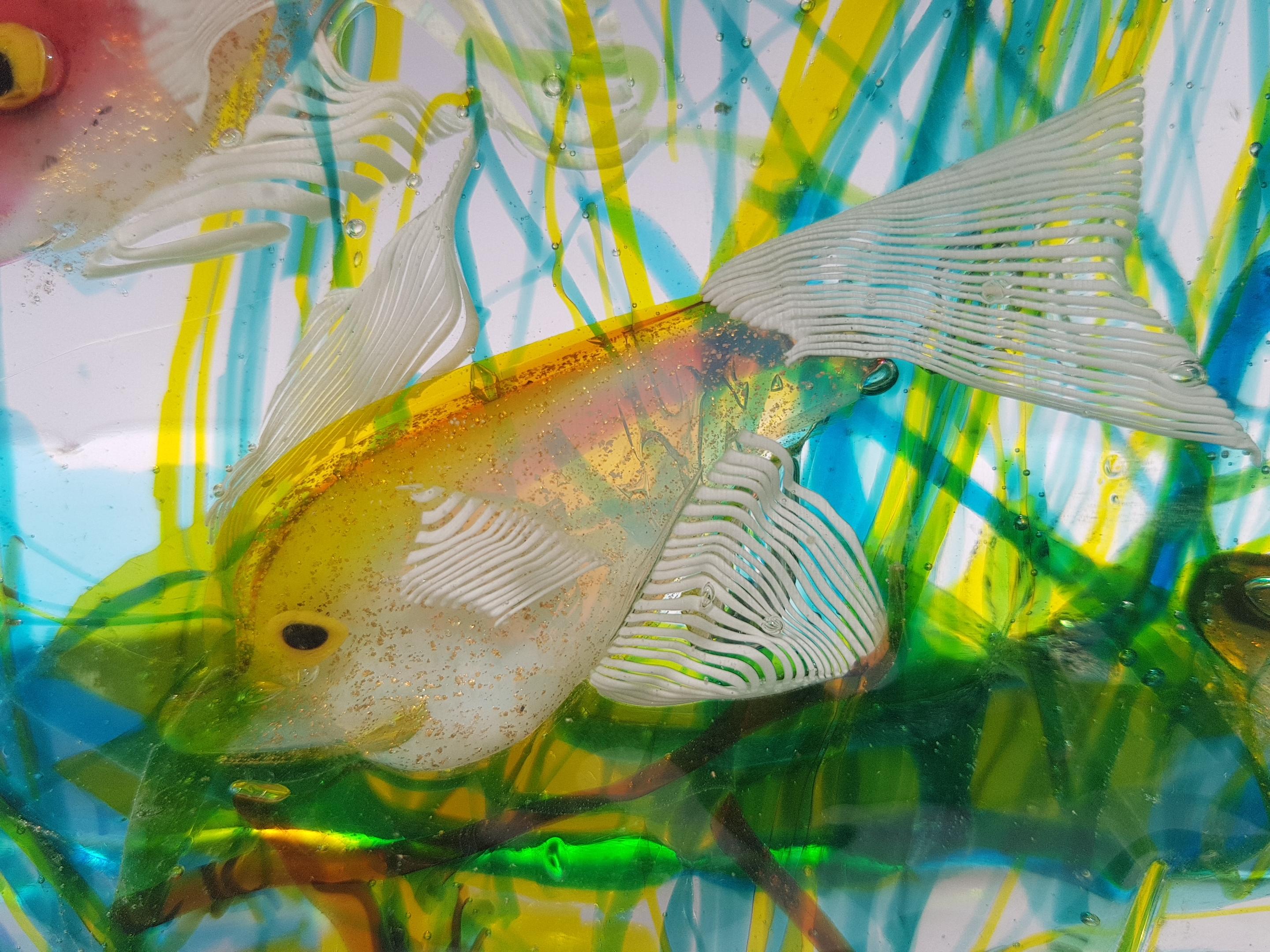 Murano Glass Aquarium Sculpture Block Alfredo Barbini Cenedese Art Glass Fish For Sale 4