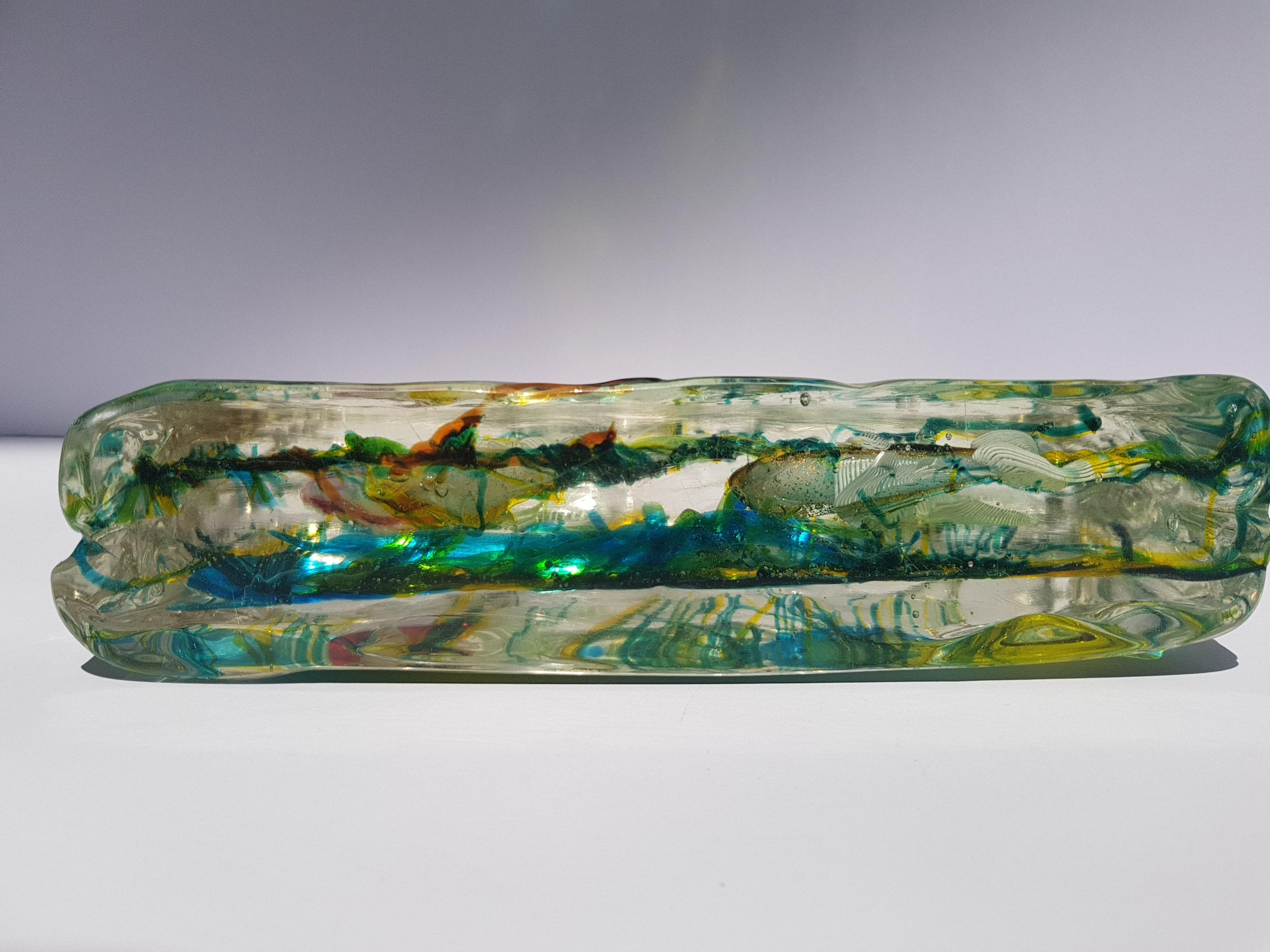Murano Glass Aquarium Sculpture Block Alfredo Barbini Cenedese Art Glass Fish For Sale 7