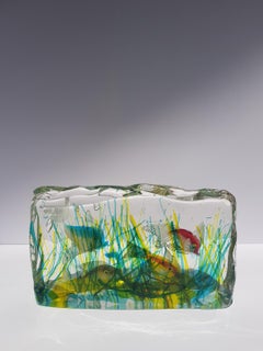 Murano Glass Aquarium Sculpture Block Alfredo Barbini Cenedese Art Glass Fish