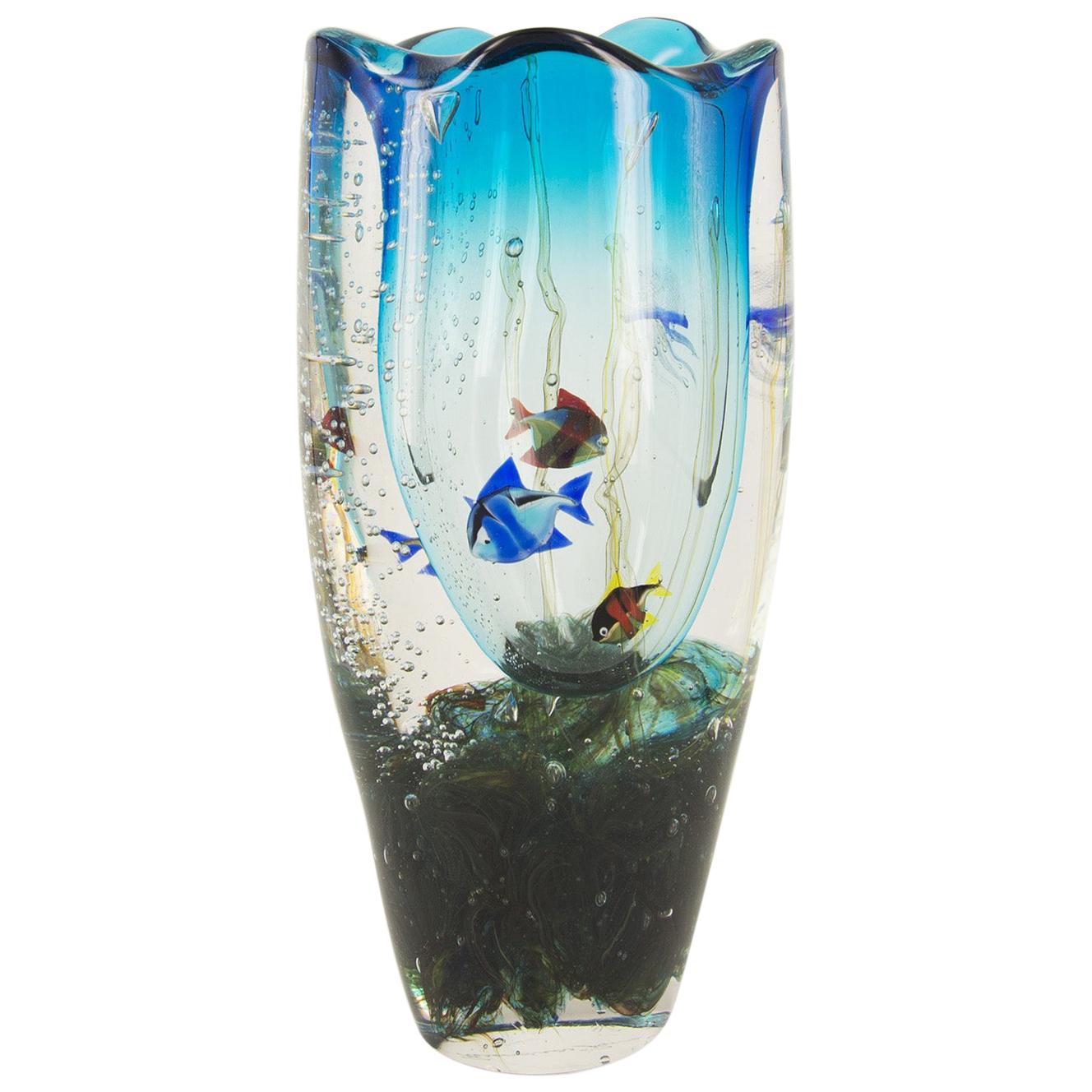 Murano Glass Aquarium Vase by Romano Donà For Sale