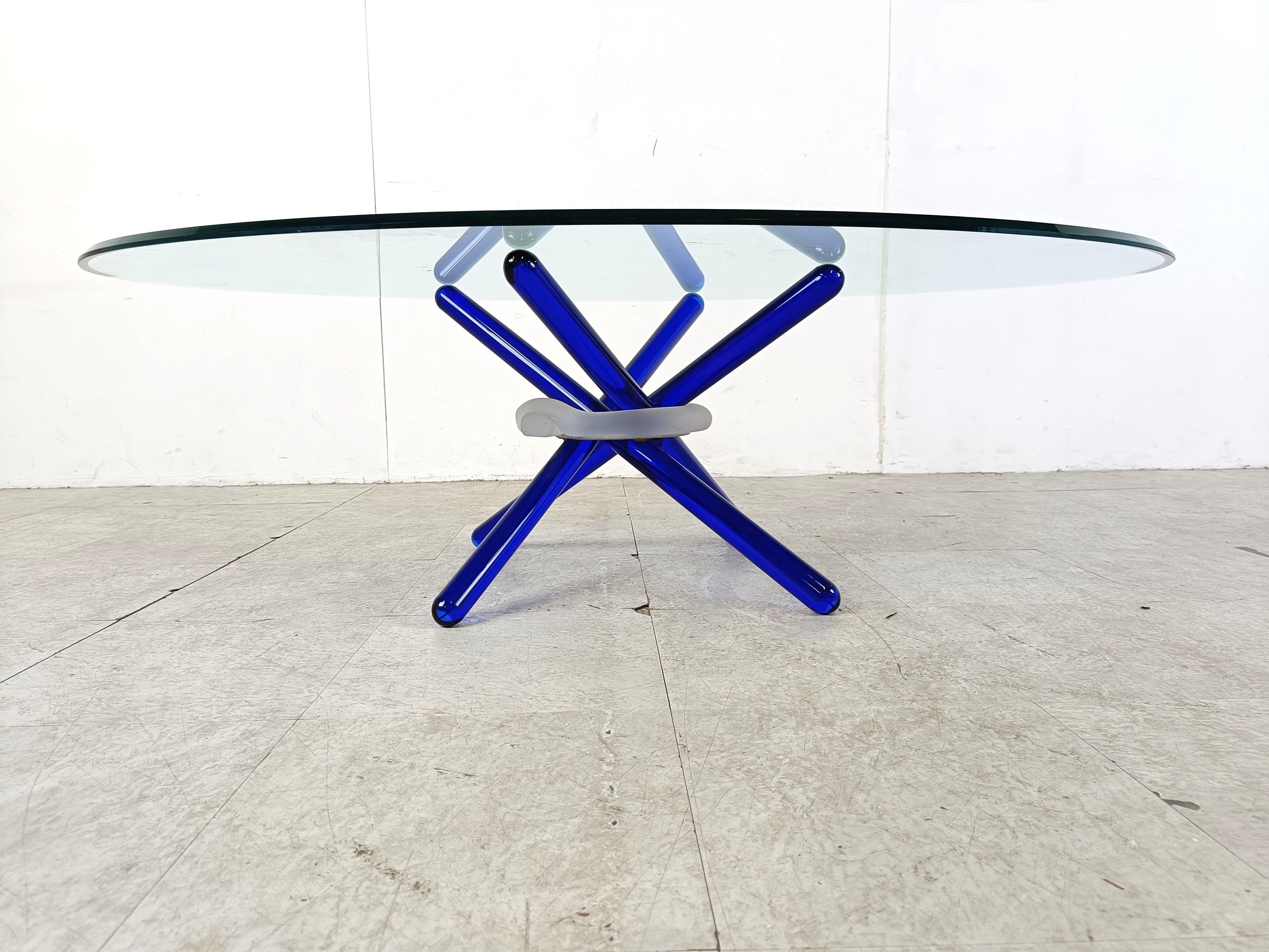Murano glass arlequin coffee table by Maurice Barilone, 1980s In Good Condition For Sale In HEVERLEE, BE
