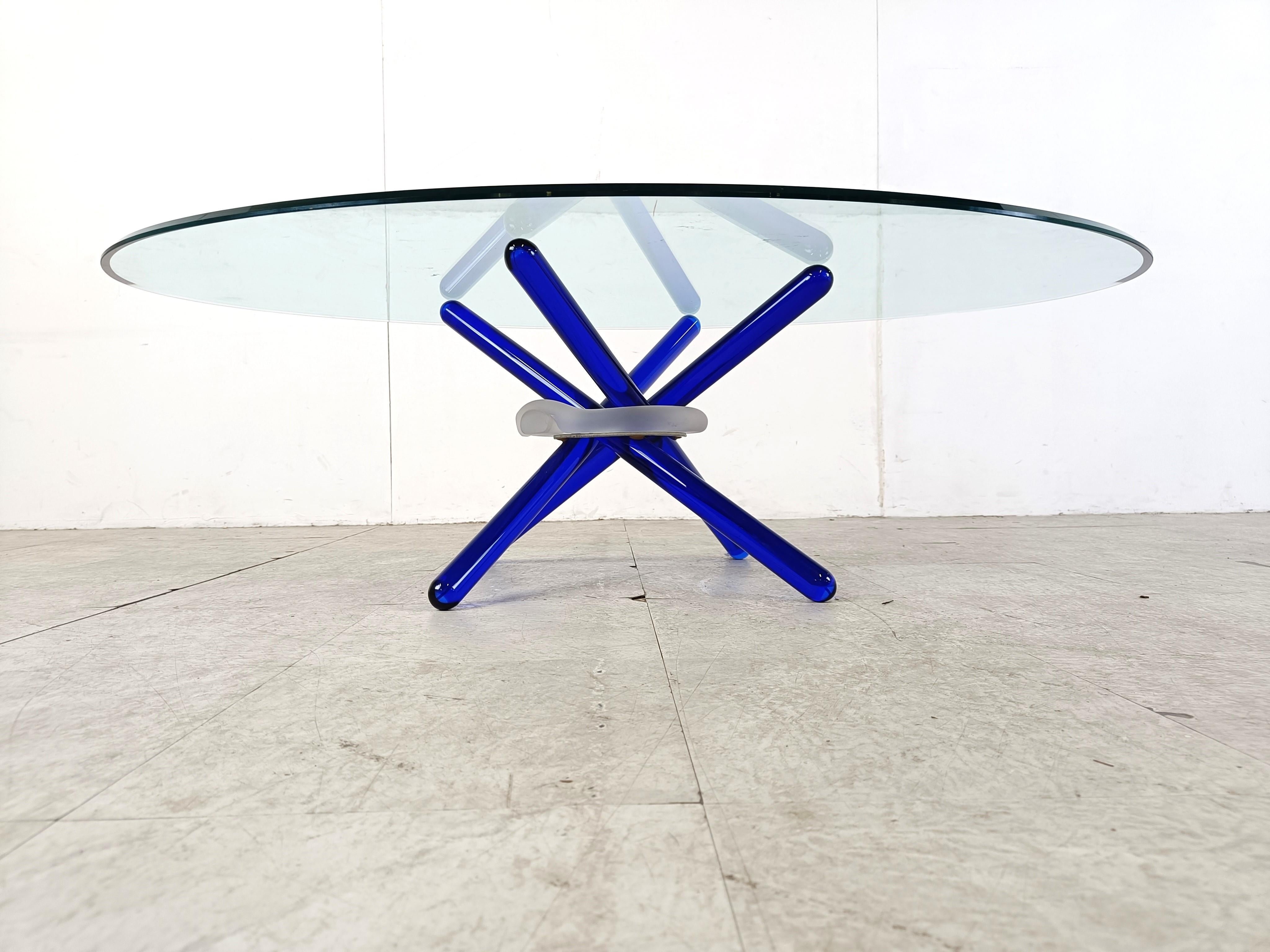 Late 20th Century Murano glass arlequin coffee table by Maurice Barilone, 1980s For Sale