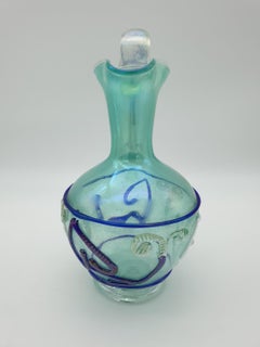 Murano Glass Art Jug, Green Color with Blue and White Decorations by Cenedese