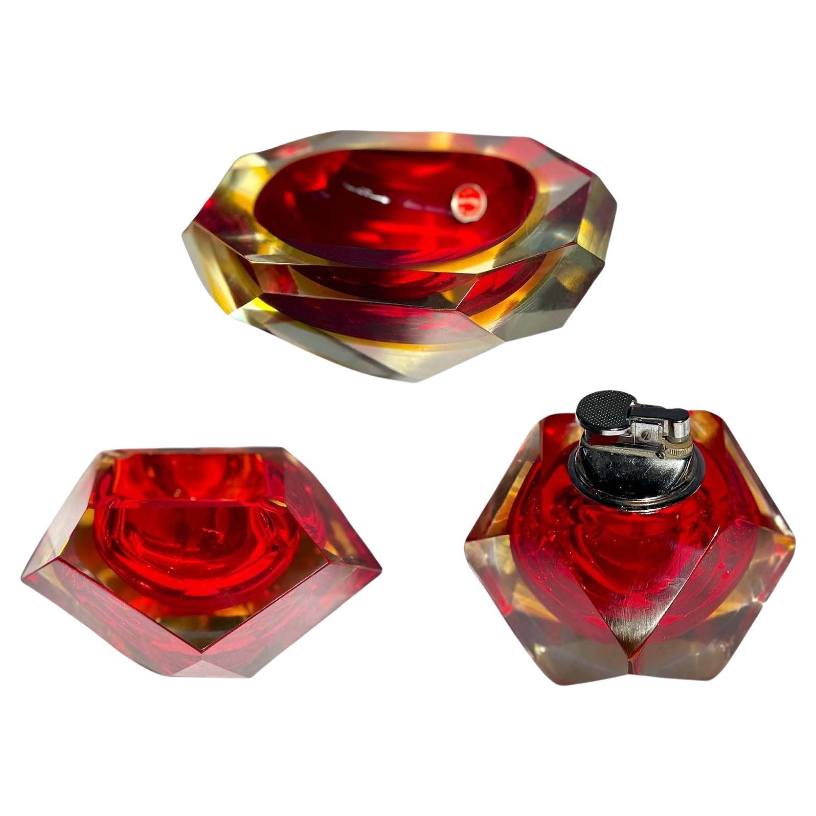 Murano Glass Ashtray and Lighter Set by Mandruzzato