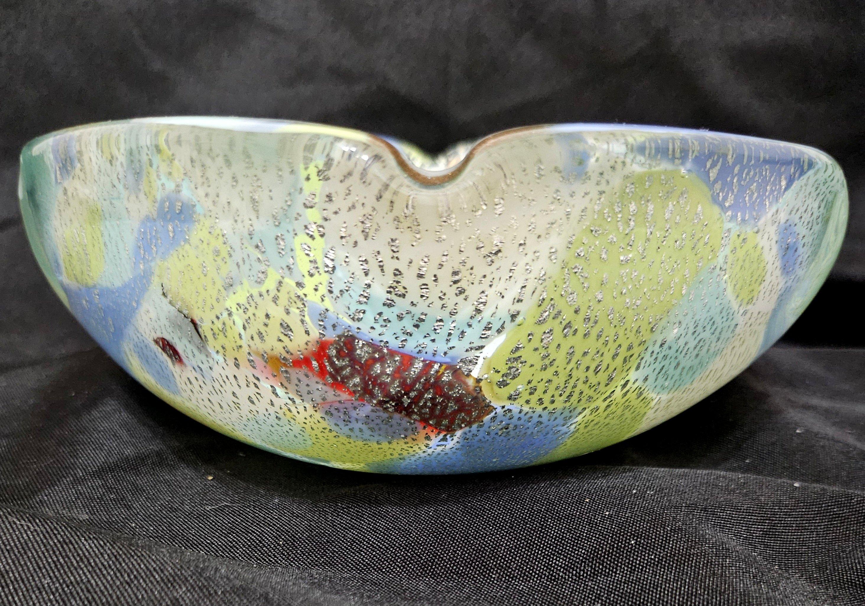 Murano Glass Ashtray / Bowl with Silver Fleck, A Macchie For Sale 5