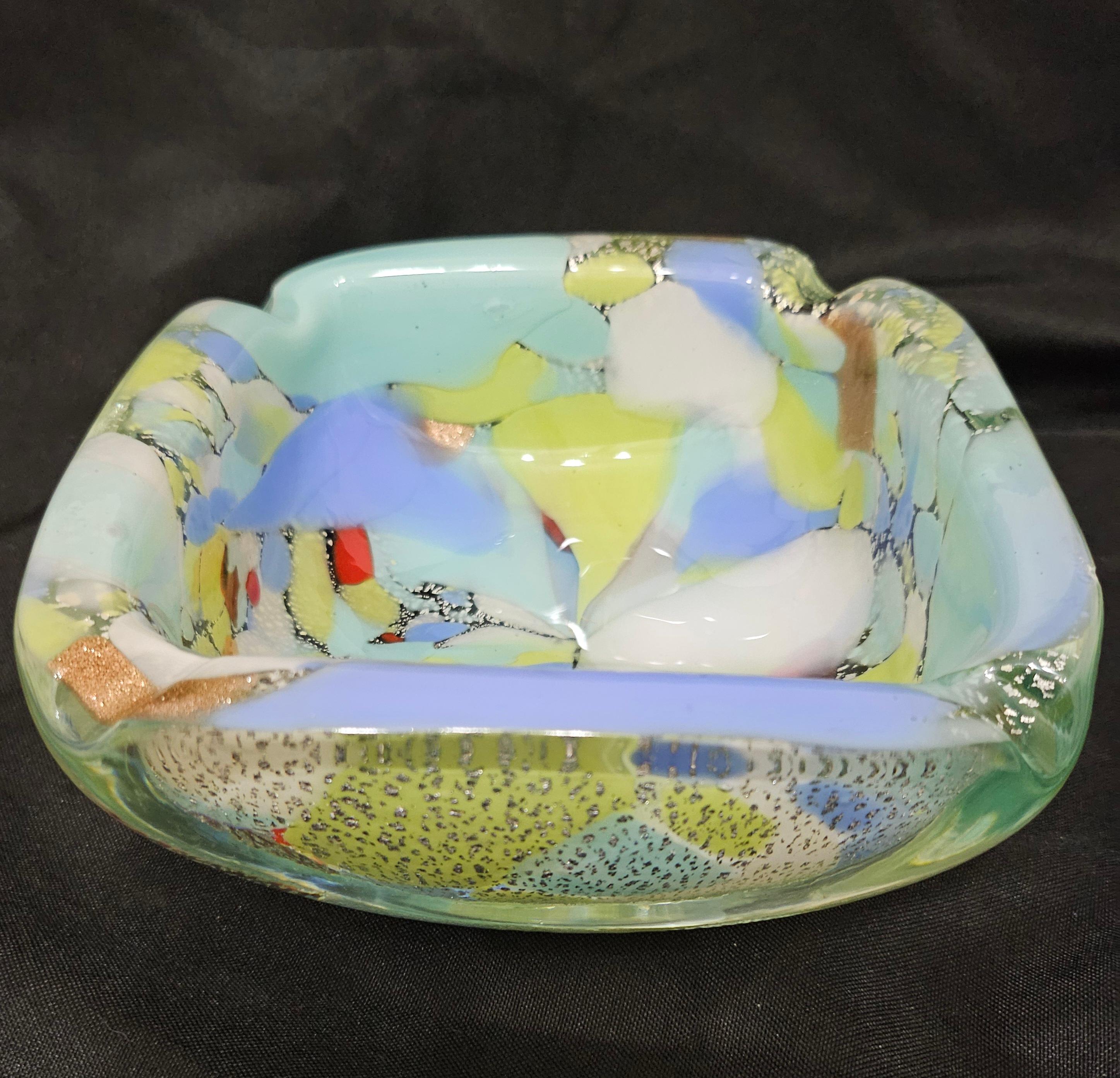 Mid-Century Modern Murano Glass Ashtray / Bowl with Silver Fleck, A Macchie For Sale